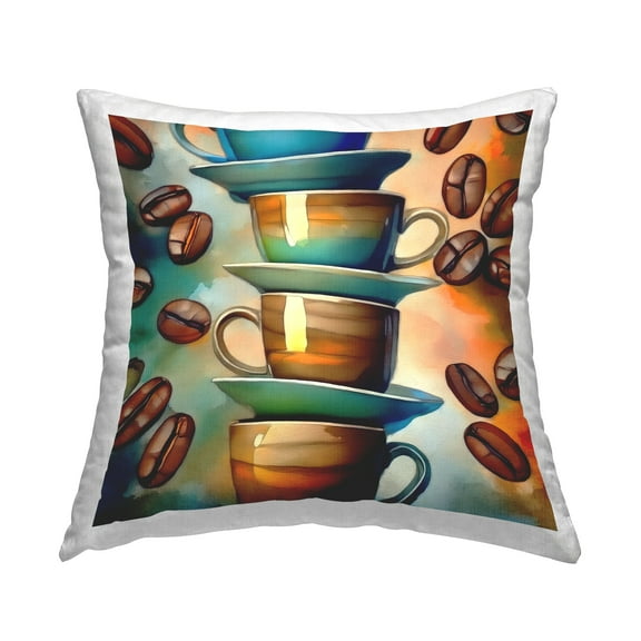 Stupell Industries Ceramic Teacups & Coffee Decorative Printed Throw Pillow Design by Alina Georgescu.