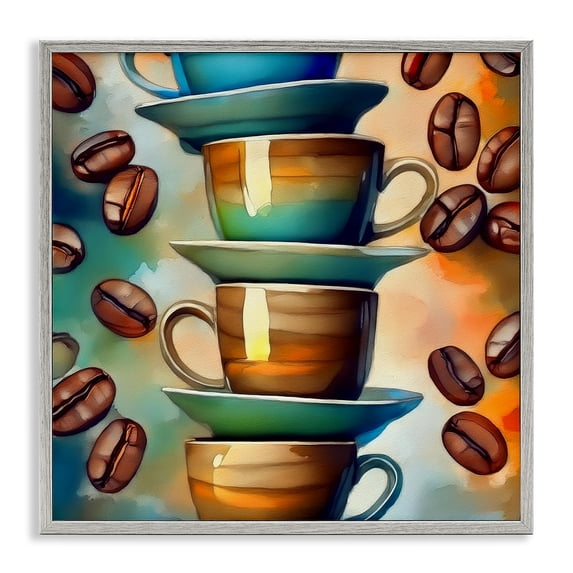 Stupell Industries Ceramic Teacups & Coffee Food & Beverage Painting Gray Framed Art Print Wall Art, 24 x 24