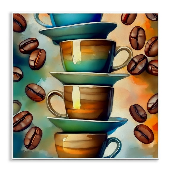 Stupell Industries Ceramic Teacups & Coffee Food & Beverage Painting Unframed Art Print Wall Art, 12 x 12