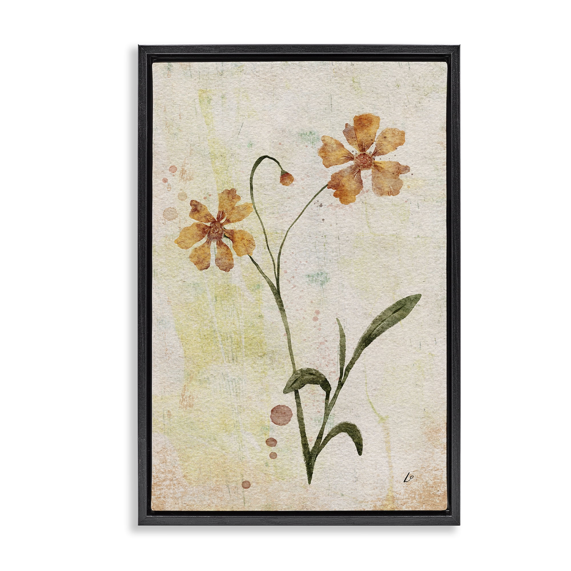 Stupell Industries Ceropsis Flower Sprig Plants & Flowers Painting Black Floater Framed Canvas Art Print Wall Art, 17 x 25