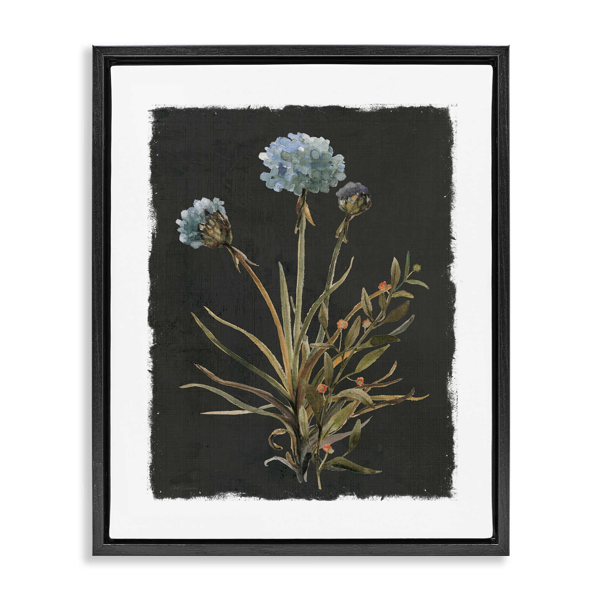 Stupell Industries Cerulean Bloom on Dark Green Black Framed Floater Canvas Wall Art, design by Carol Robinson