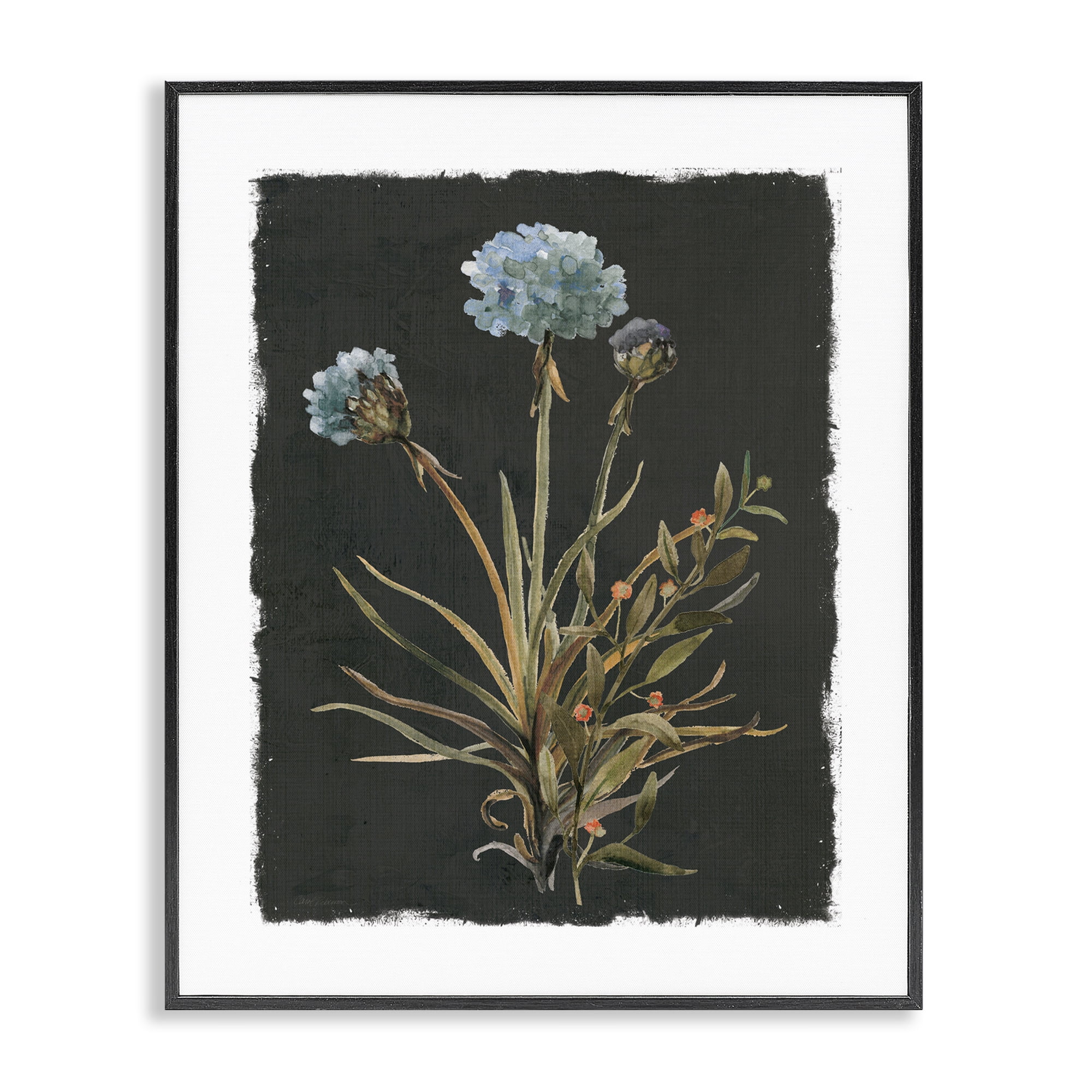 Stupell Industries Cerulean Bloom on Dark Green Black Framed Giclee Art, design by Carol Robinson