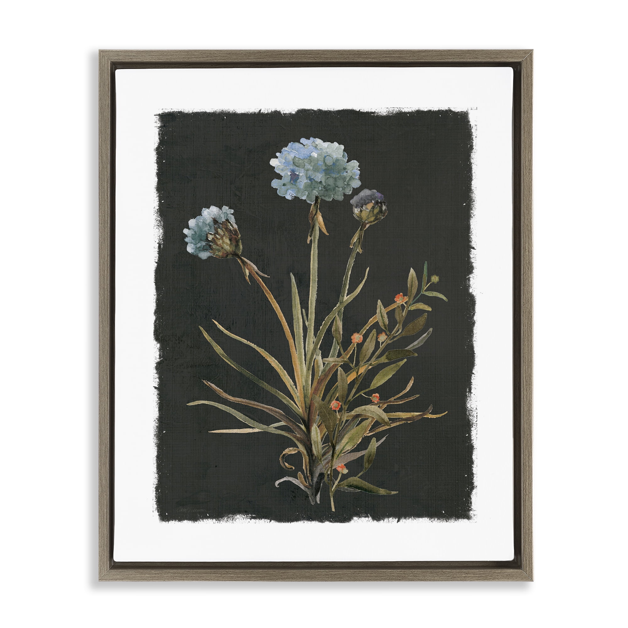 Stupell Industries Cerulean Bloom on Dark Green Brown Framed Floater Canvas Wall Art, design by Carol Robinson
