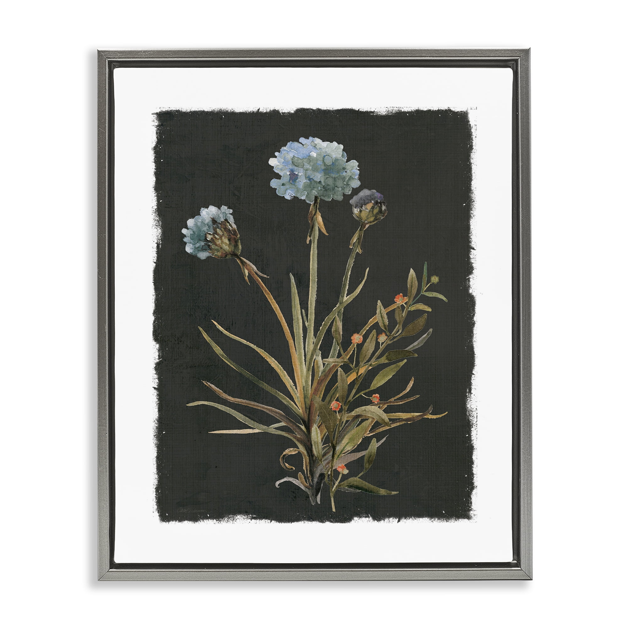 Stupell Industries Cerulean Bloom on Dark Green Gray Framed Floater Canvas Wall Art, design by Carol Robinson
