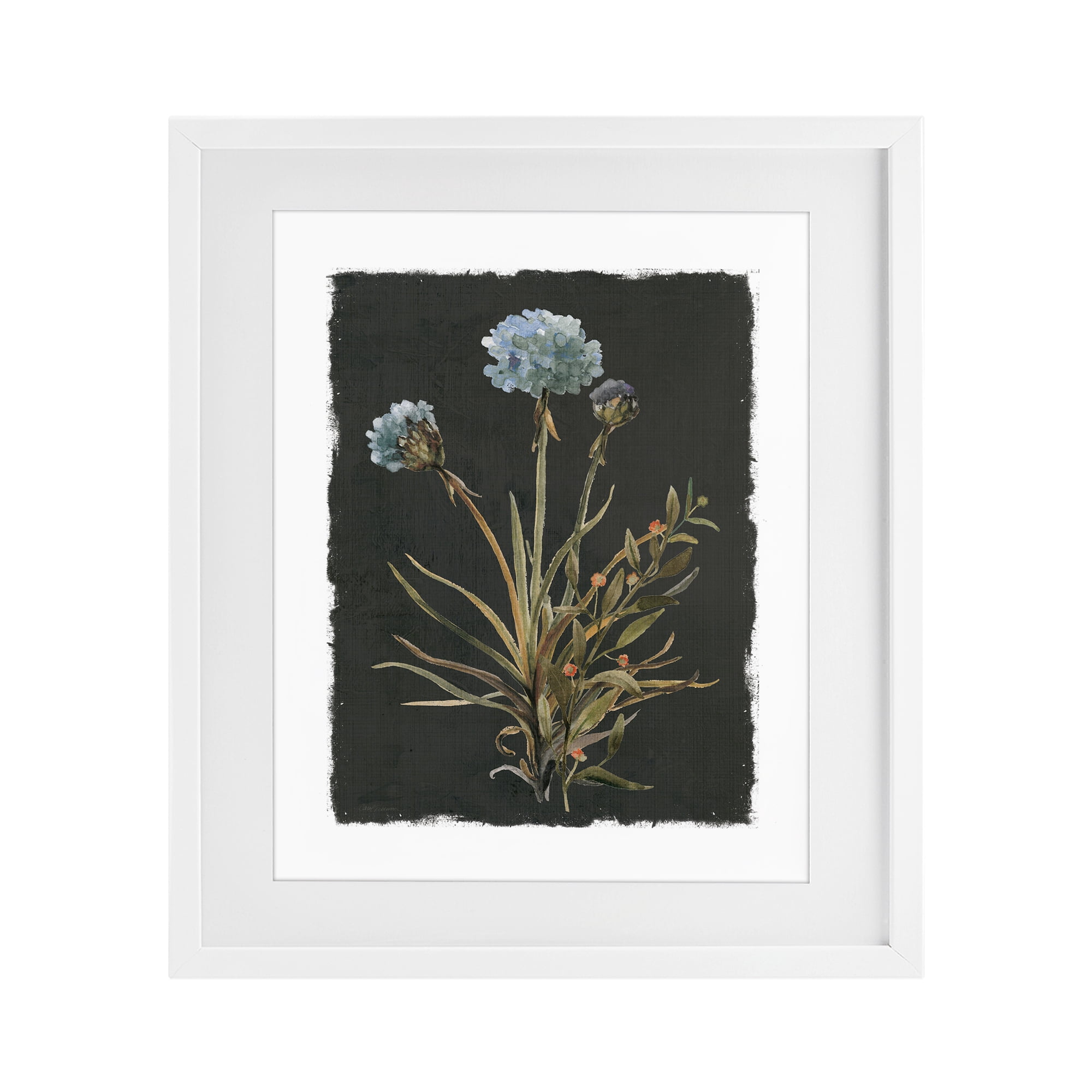 Stupell Industries Cerulean Bloom on Dark Green White Framed Print Under Glass, design by Carol Robinson
