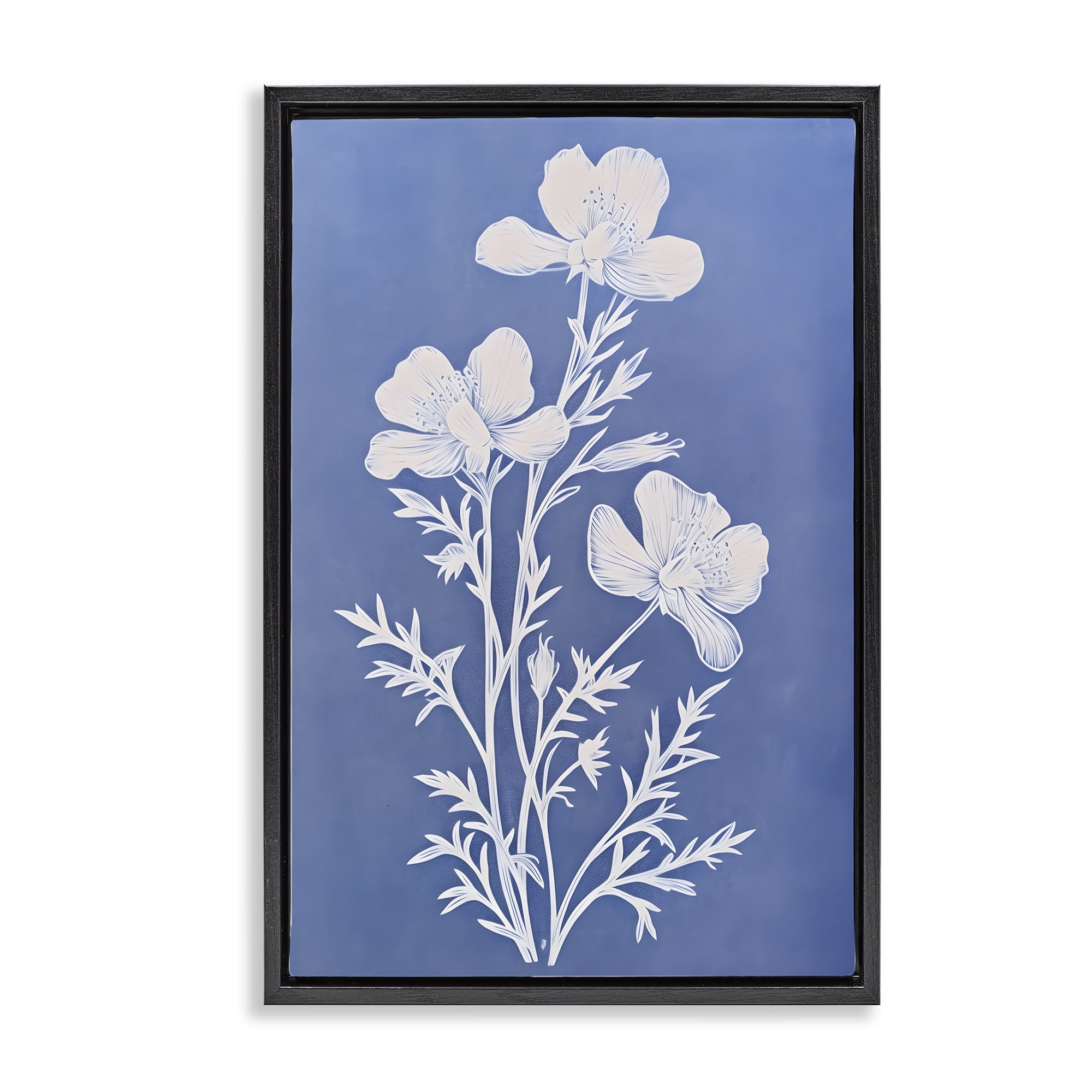 Stupell Industries Cerulean Blue Blooms Botanical & Floral Painting Black Floater Framed Art Print Wall Art, 17 x 25