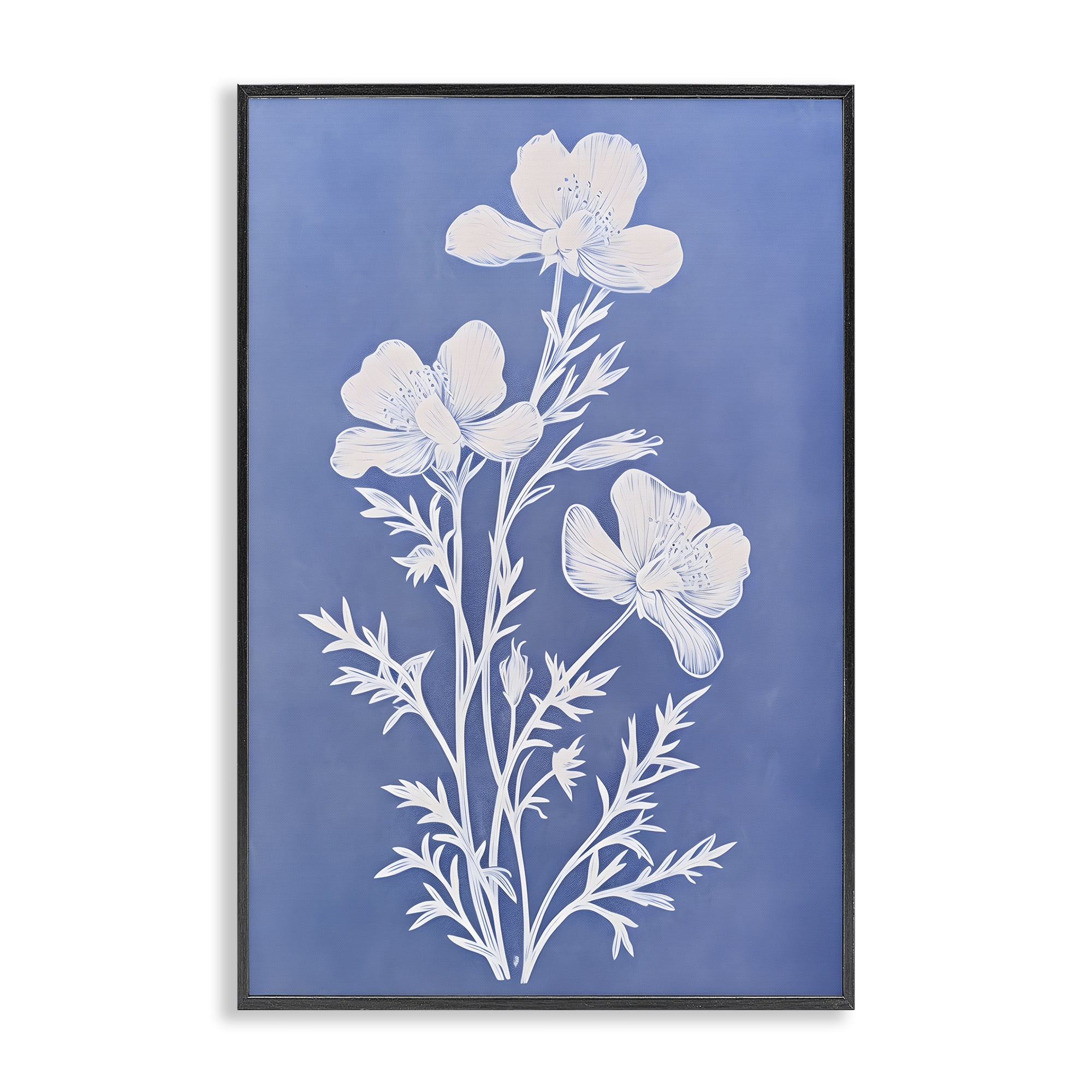 Stupell Industries Cerulean Blue Blooms Botanical & Floral Painting Black Framed Art Print Wall Art, 20 x 30