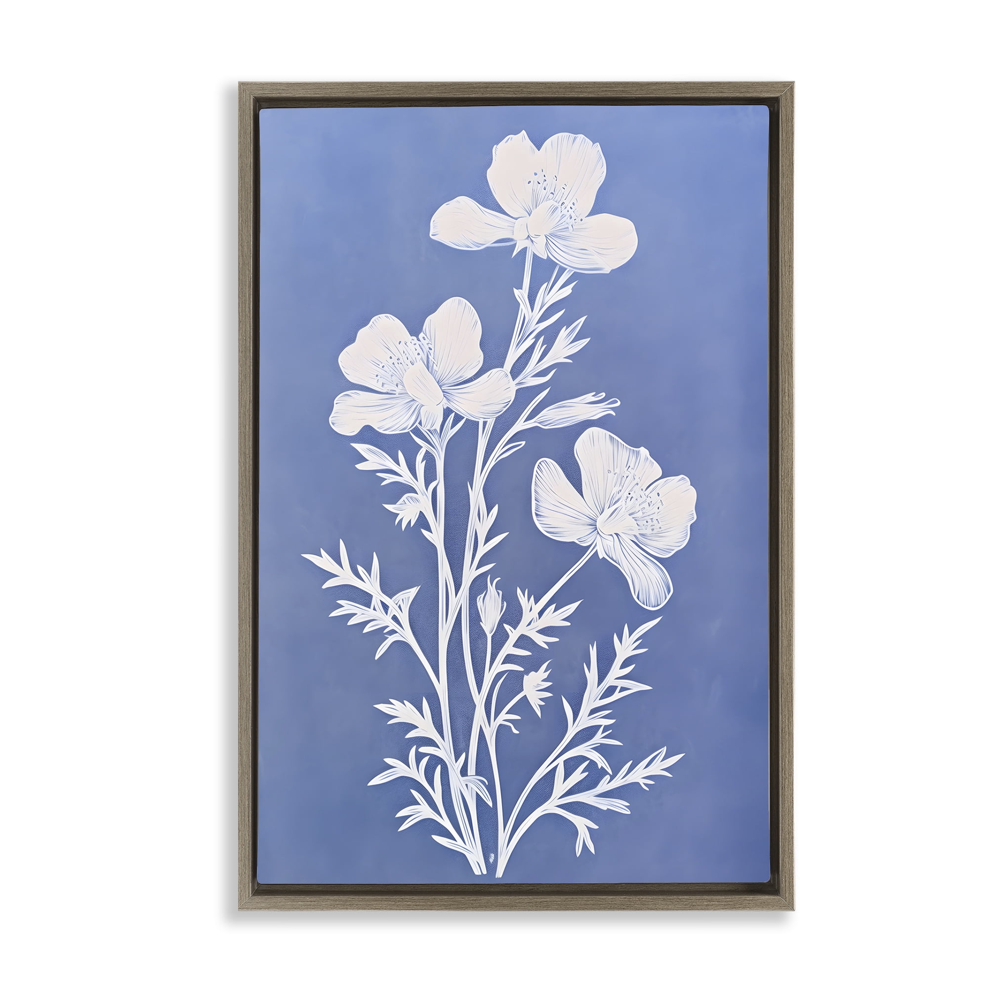 Stupell Industries Cerulean Blue Blooms Botanical & Floral Painting Brown Floater Framed Art Print Wall Art, 17 x 25