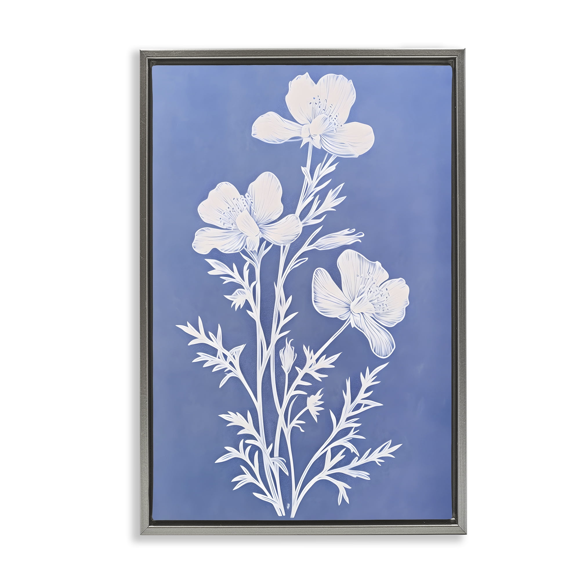 Stupell Industries Cerulean Blue Blooms Botanical & Floral Painting Gray Floater Framed Art Print Wall Art, 17 x 25