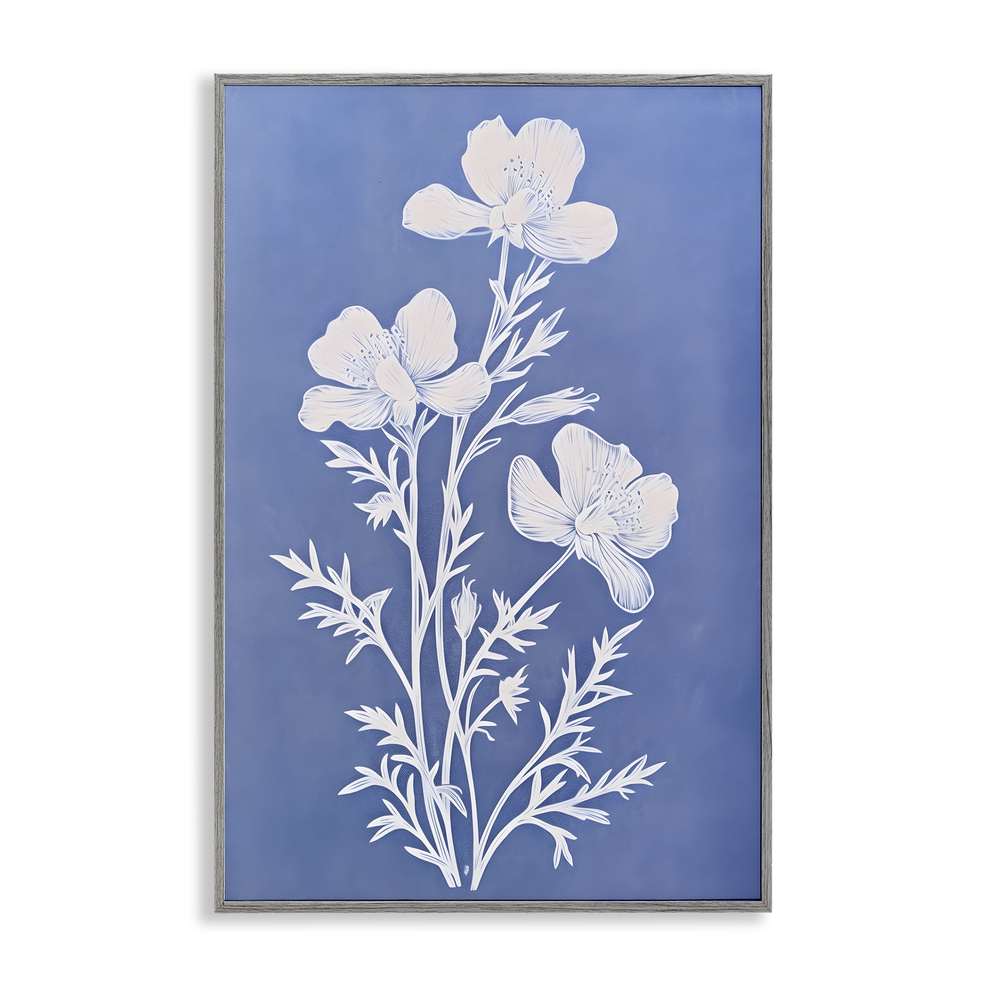 Stupell Industries Cerulean Blue Blooms Botanical & Floral Painting Gray Framed Art Print Wall Art, 20 x 30
