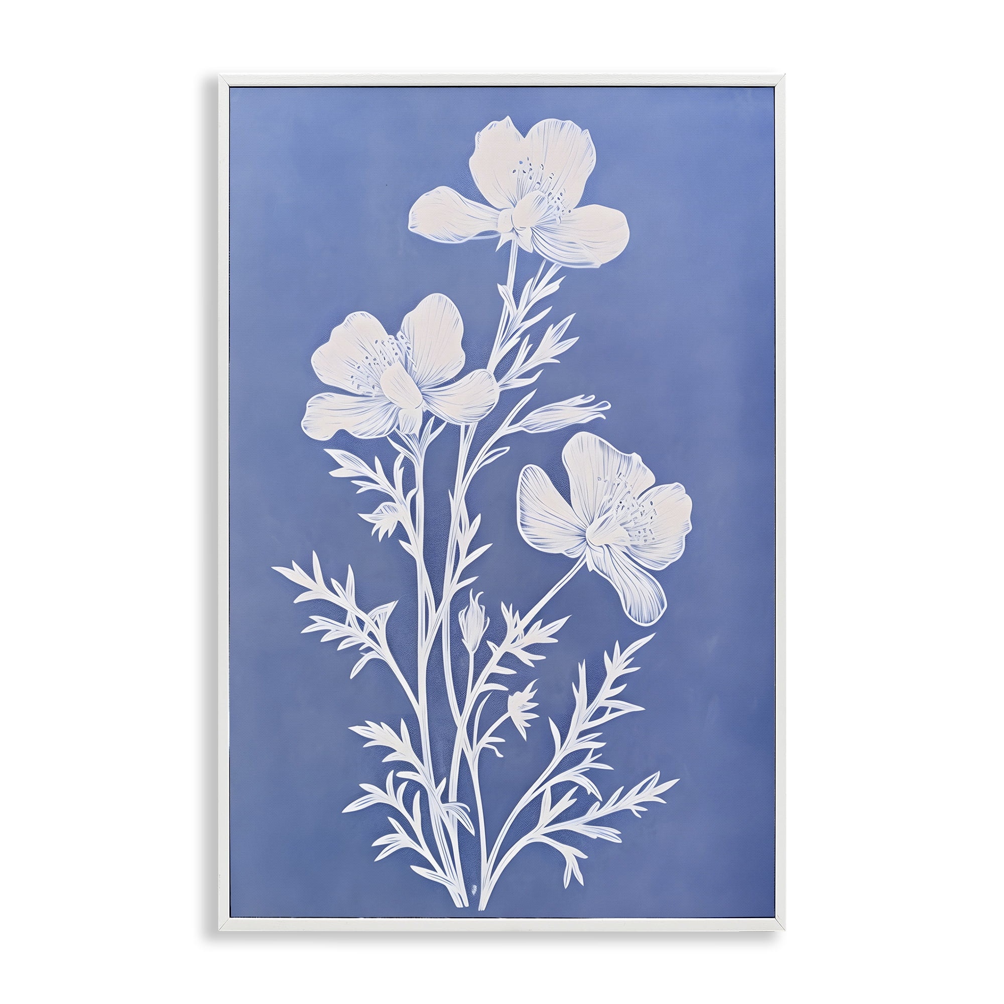 Stupell Industries Cerulean Blue Blooms Botanical & Floral Painting White Framed Art Print Wall Art, 16 x 24