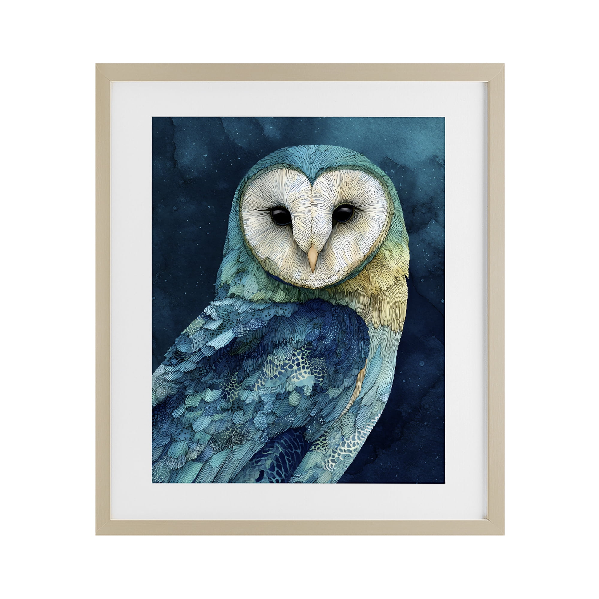 Stupell Industries Cerulean Blue Owl Birch Framed Print Under Glass, design by Franklyn Gregory