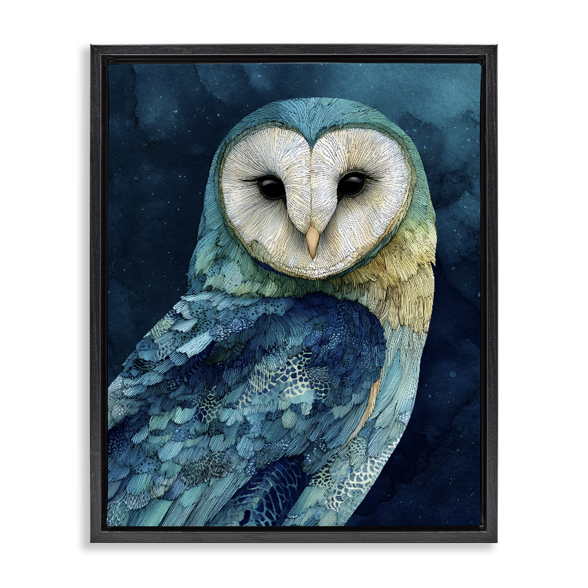 Stupell Industries Cerulean Blue Owl Black Framed Floater Canvas Wall Art, design by Franklyn Gregory