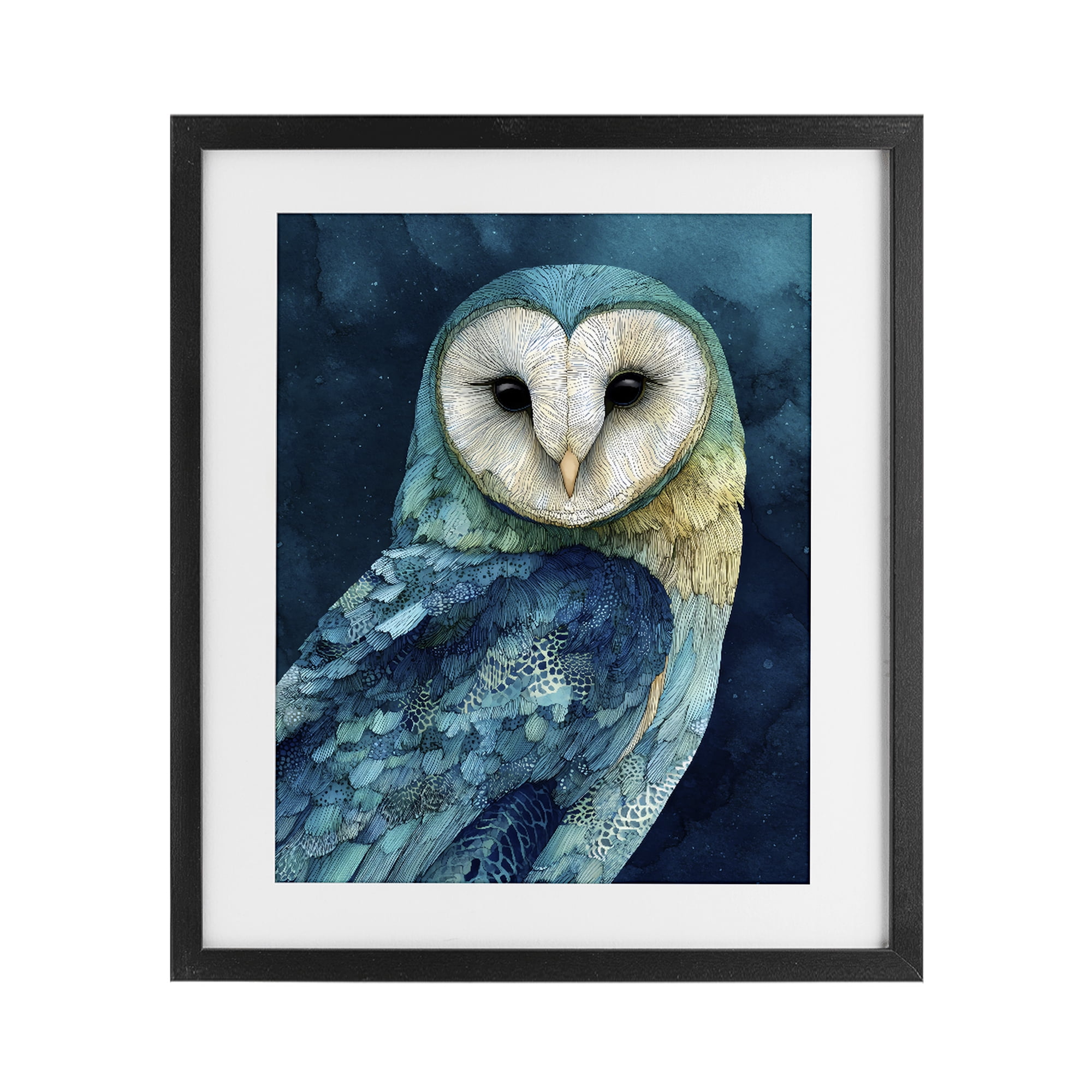 Stupell Industries Cerulean Blue Owl Black Framed Print Under Glass, design by Franklyn Gregory