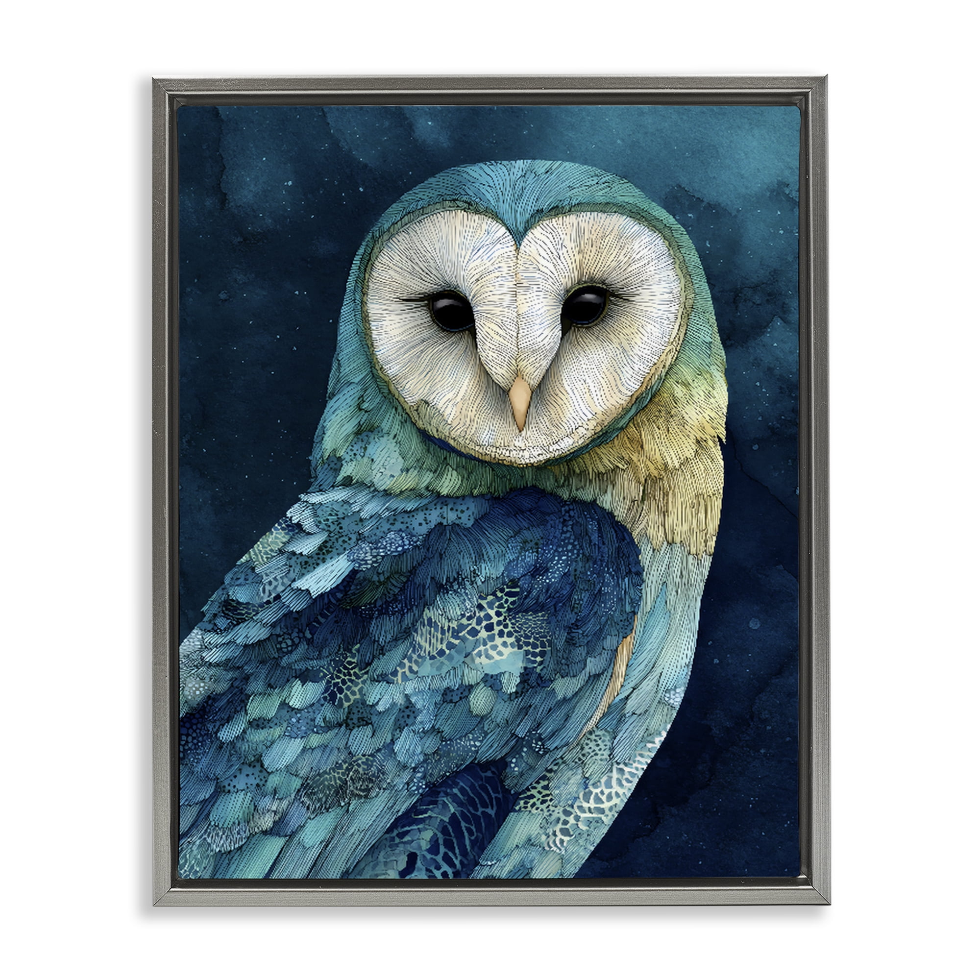 Stupell Industries Cerulean Blue Owl Gray Framed Floater Canvas Wall Art, design by Franklyn Gregory