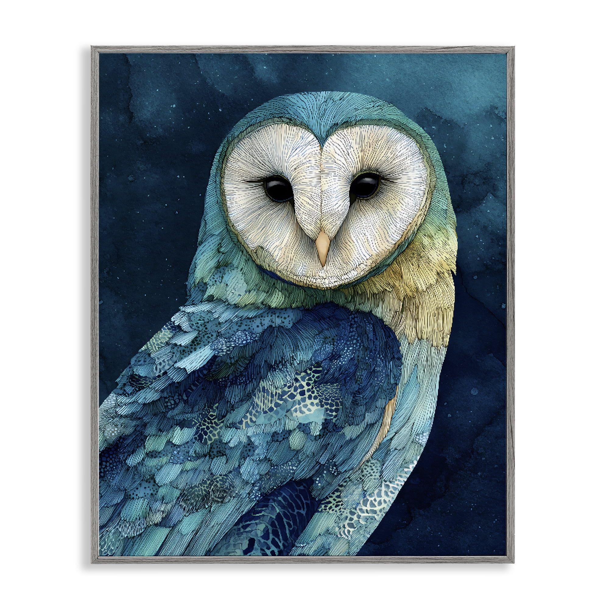 Stupell Industries Cerulean Blue Owl Gray Framed Giclee Art, design by Franklyn Gregory