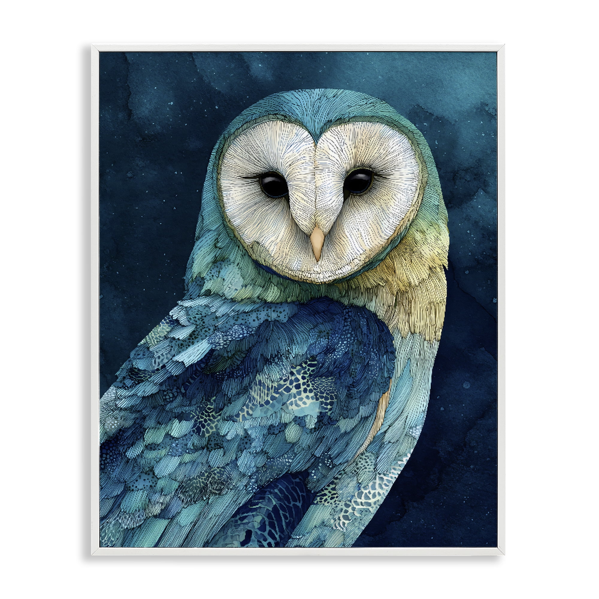 Stupell Industries Cerulean Blue Owl White Framed Giclee Art, design by Franklyn Gregory