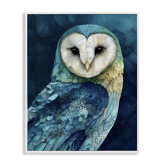 Stupell Industries Contemporary Cerulean Blue Owl White Framed Giclee Art, 11 x 14, by Franklyn Gregory