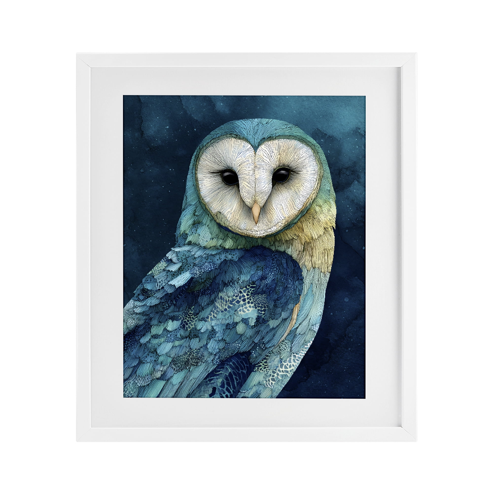 Stupell Industries Cerulean Blue Owl White Framed Print Under Glass, design by Franklyn Gregory