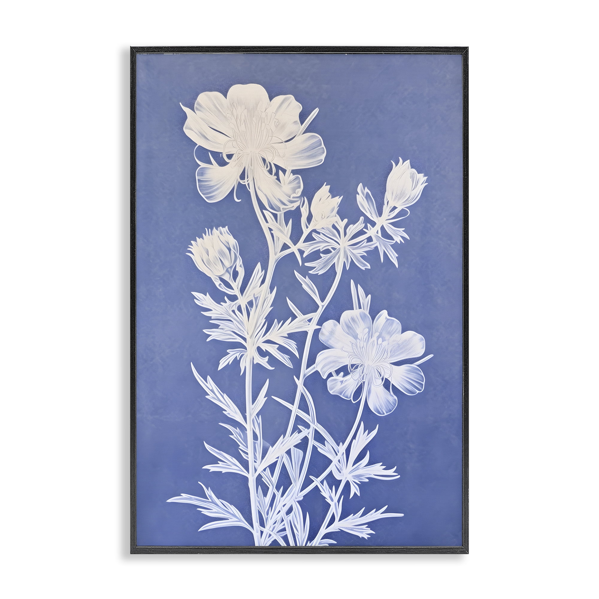 Stupell Industries Cerulean Botanical Pattern Botanical & Floral Painting Black Framed Art Print Wall Art, 12 x 18
