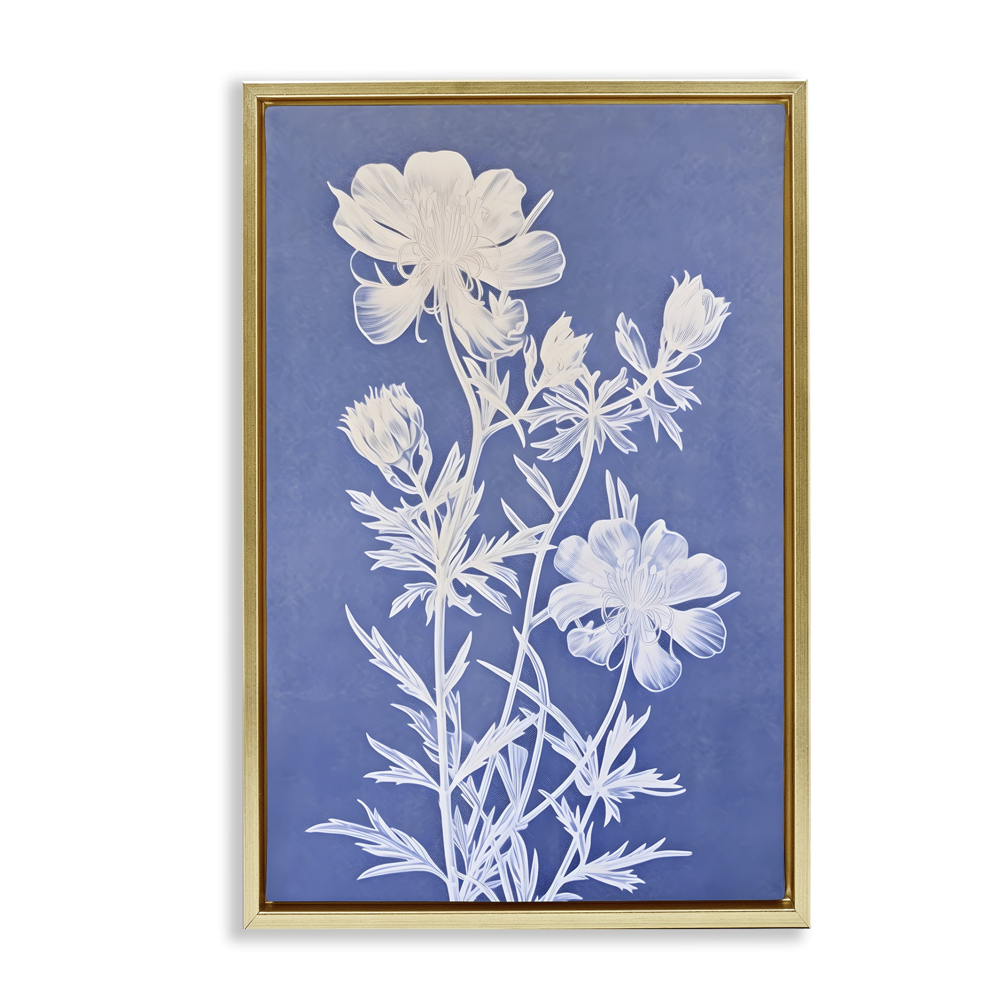 Stupell Industries Cerulean Botanical Pattern Botanical & Floral Painting Gold Floater Framed Art Print Wall Art, 21 x 31
