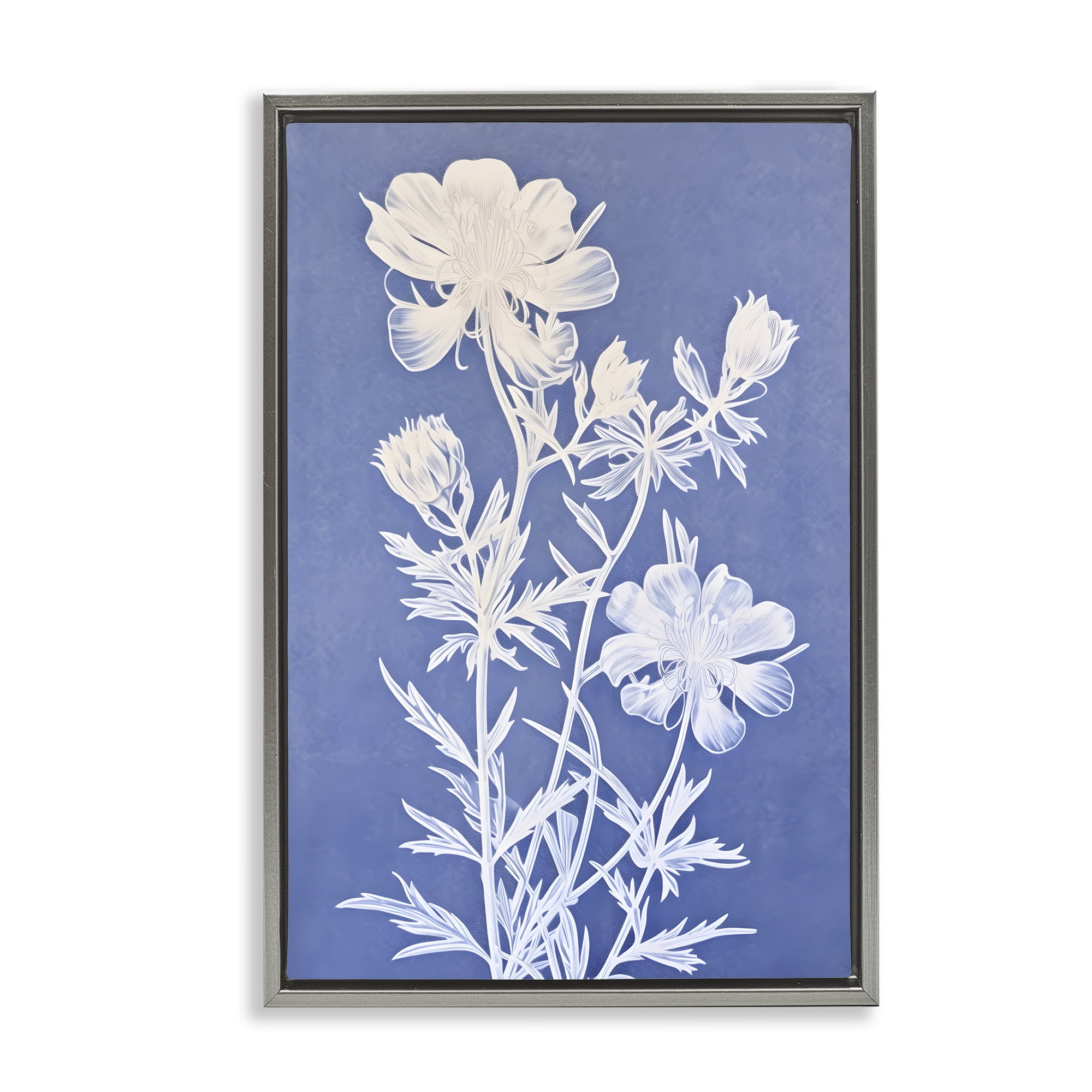 Stupell Industries Cerulean Botanical Pattern Botanical & Floral Painting Gray Floater Framed Art Print Wall Art, 17 x 25