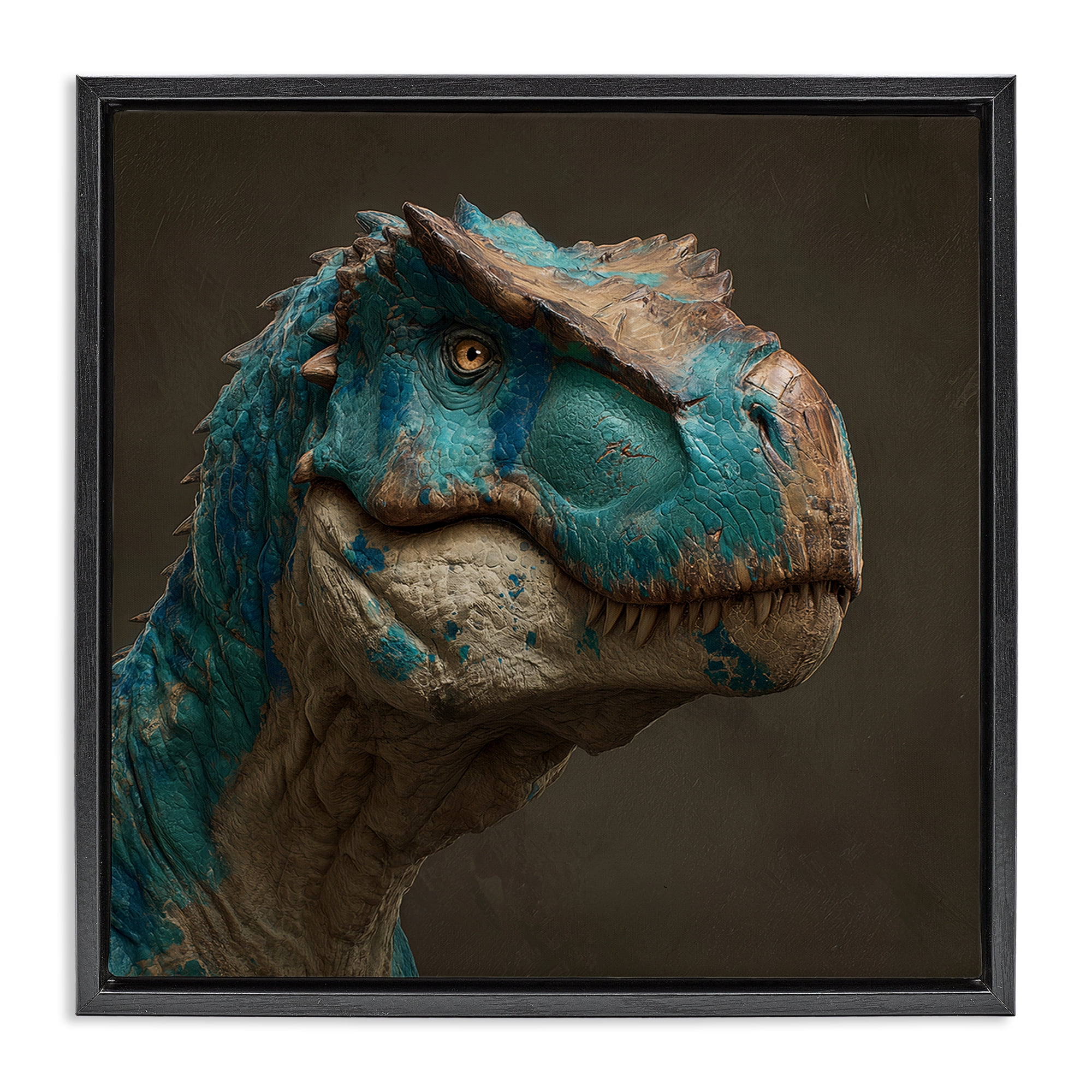 Stupell Industries Cerulean Scaled Dinosaur Detail Black Framed Floater Canvas Wall Art, design by Wumples