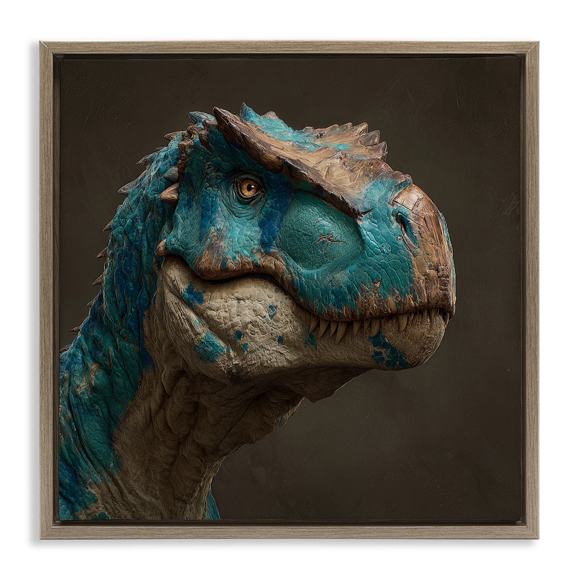 Stupell Industries Cerulean Scaled Dinosaur Detail Brown Framed Floater Canvas Wall Art, design by Wumples