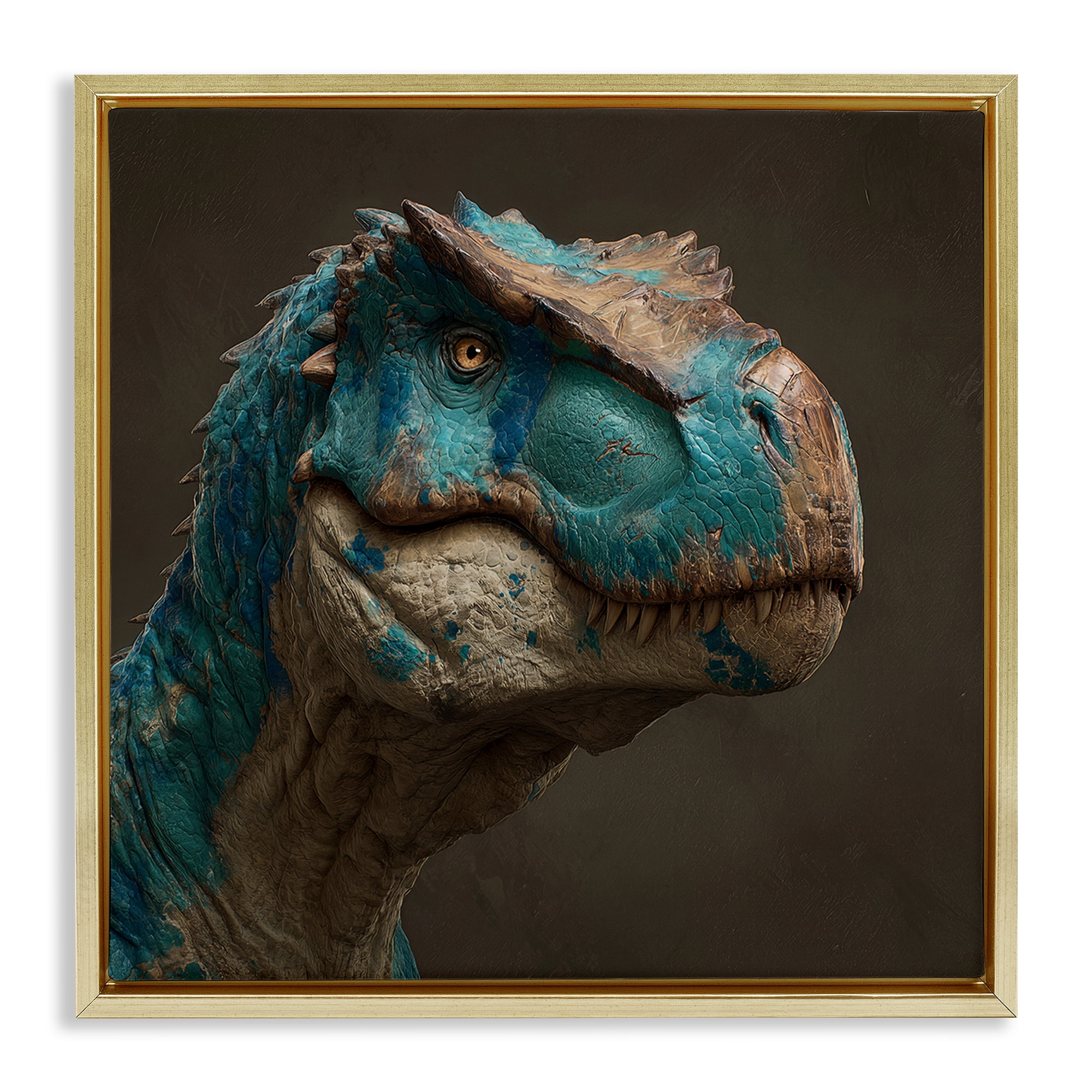 Stupell Industries Cerulean Scaled Dinosaur Detail Gold Framed Floater Canvas Wall Art, design by Wumples