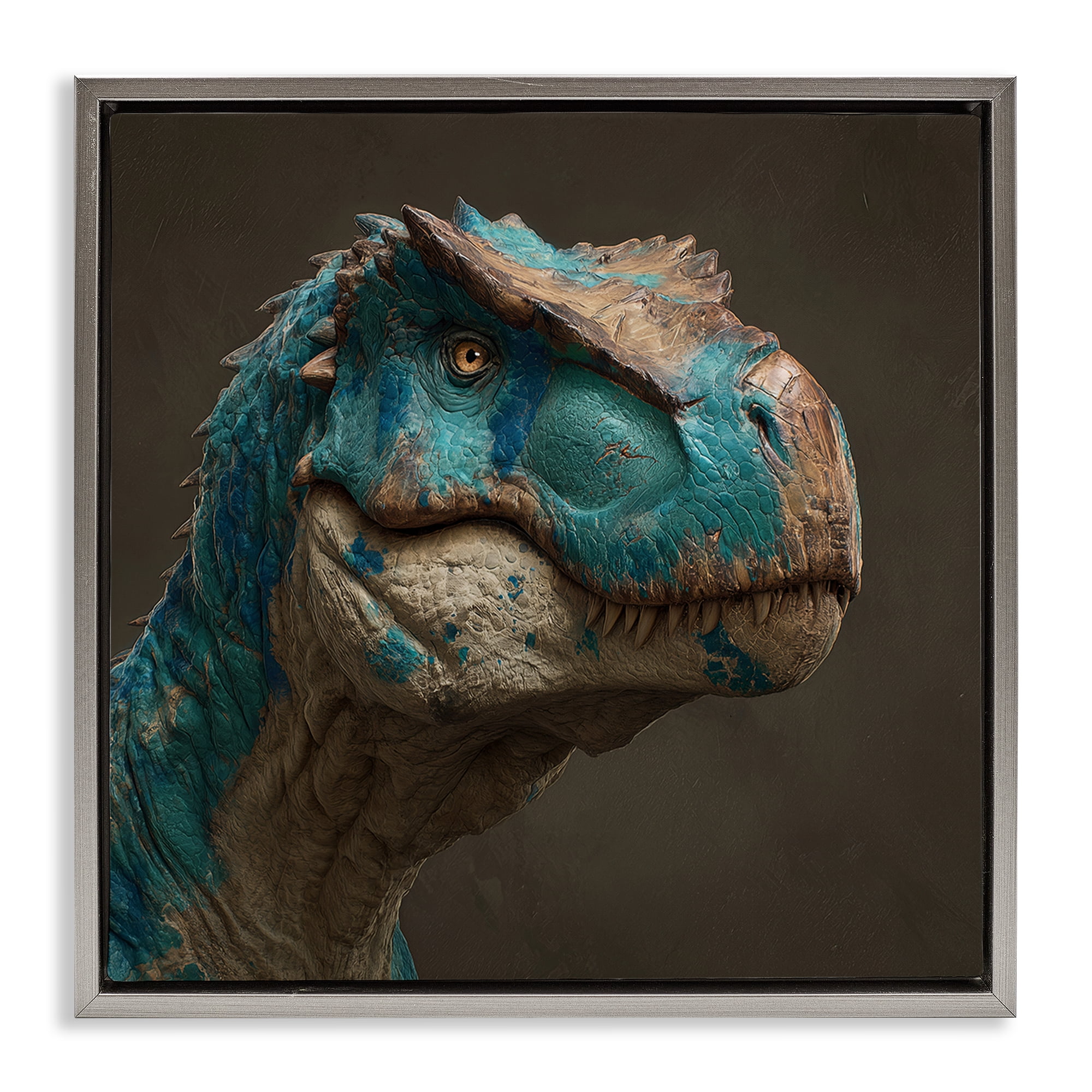 Stupell Industries Cerulean Scaled Dinosaur Detail Gray Framed Floater Canvas Wall Art, design by Wumples