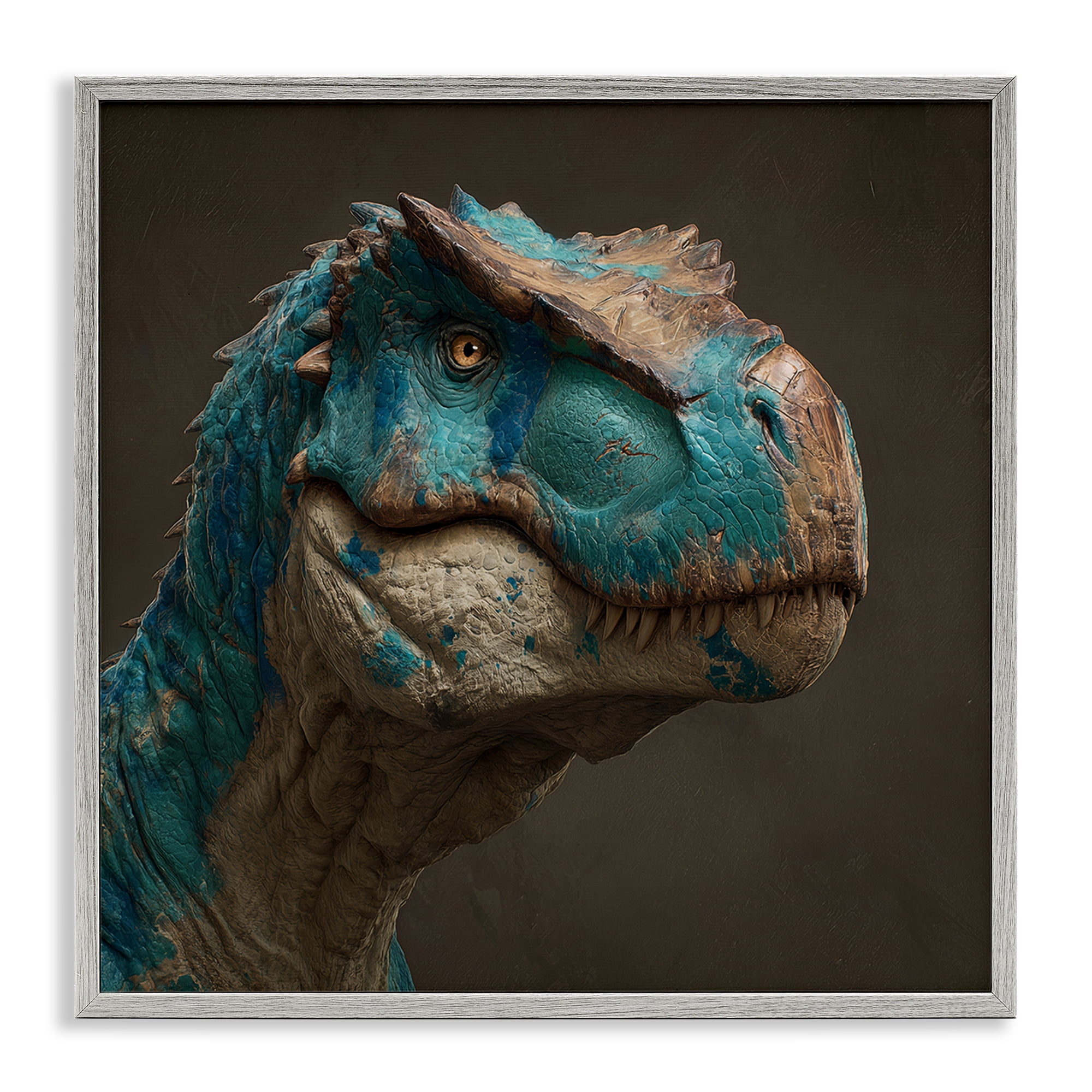 Stupell Industries Cerulean Scaled Dinosaur Detail Gray Framed Giclee Art, design by Wumples