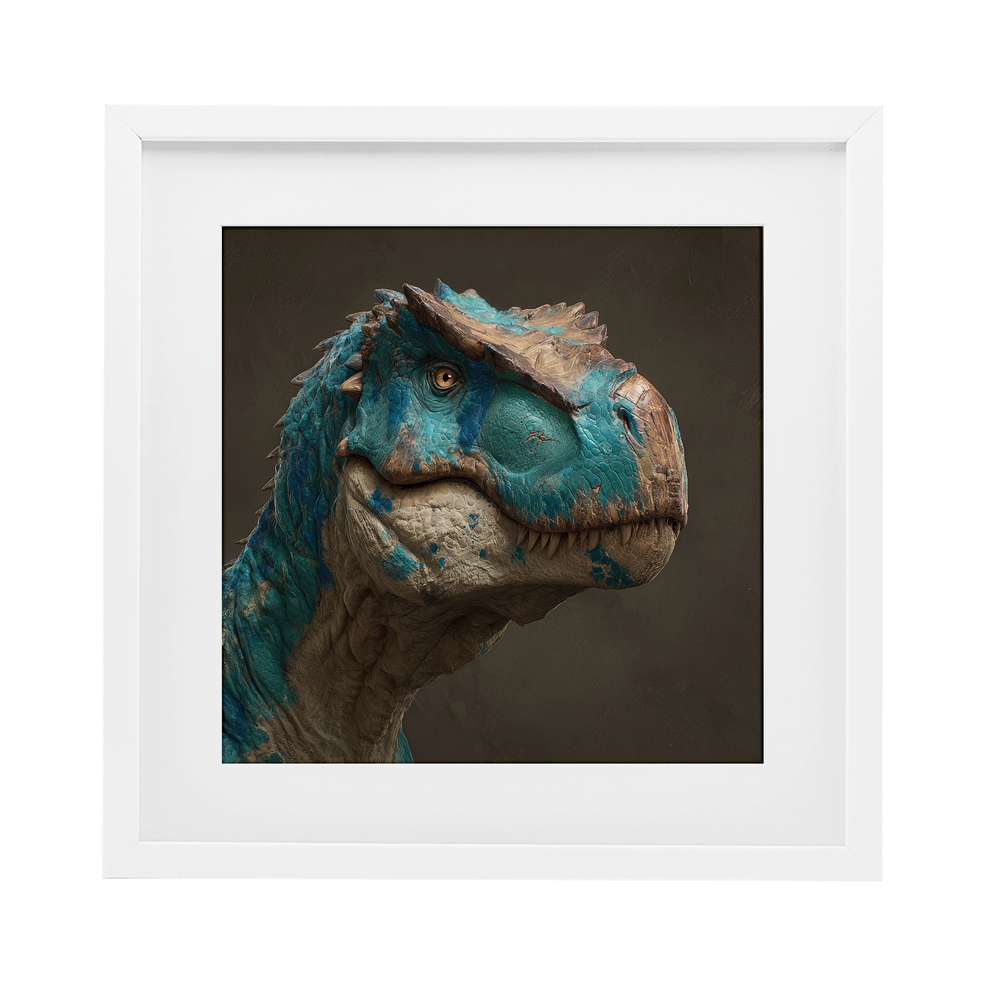 Stupell Industries Cerulean Scaled Dinosaur Detail White Framed Print Under Glass, design by Wumples