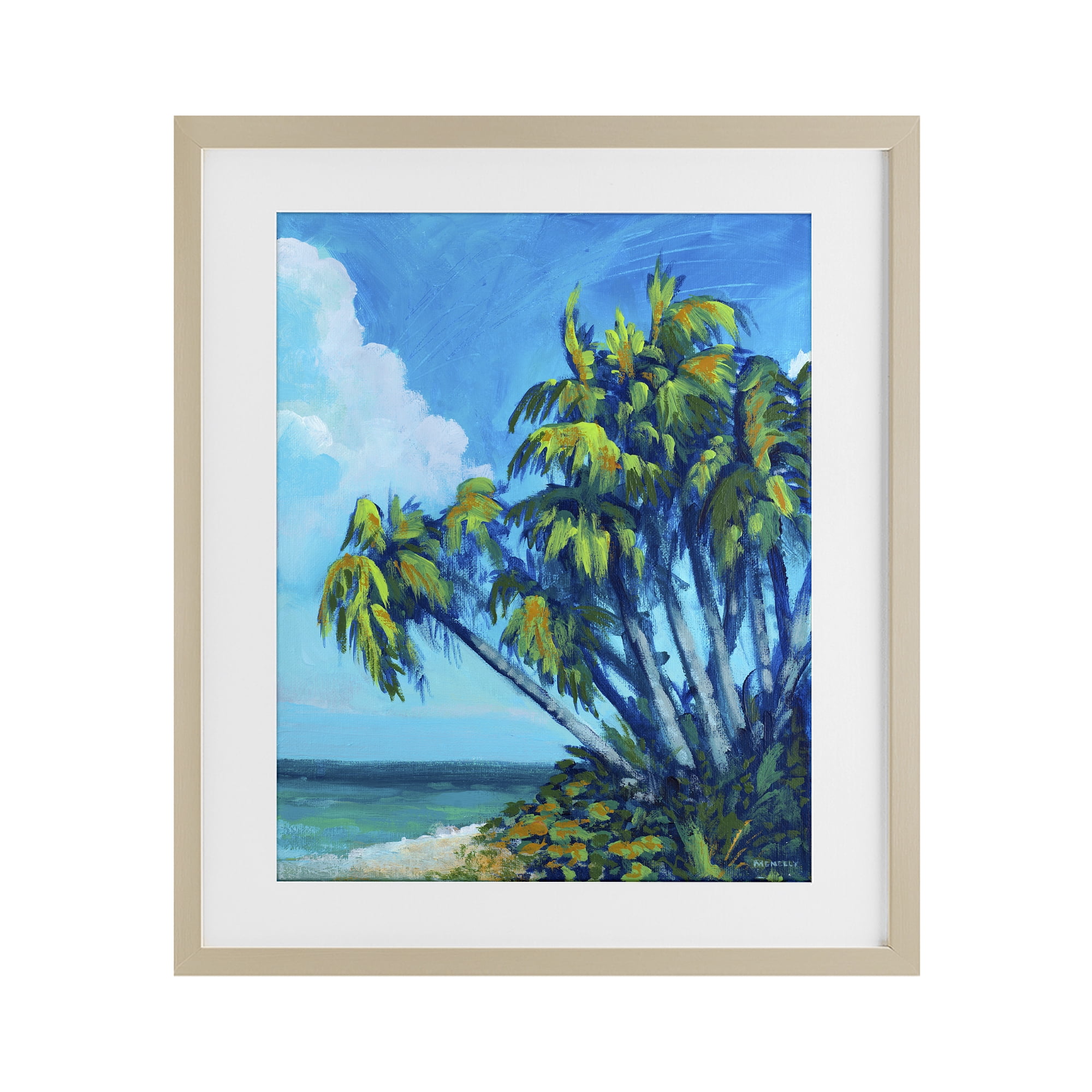 Stupell Industries Cerulean Sky & Palms Birch Framed Print Under Glass, design by Dan Meneely