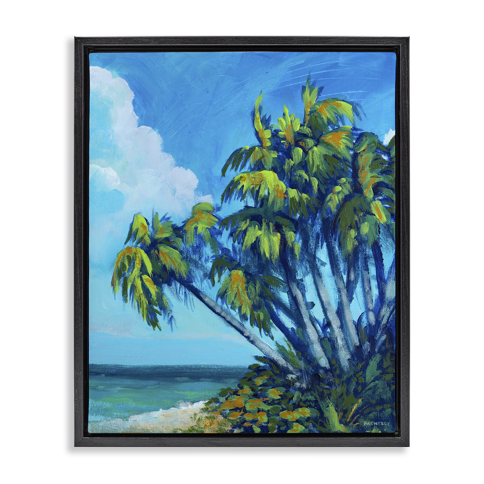 Stupell Industries Cerulean Sky & Palms Black Framed Floater Canvas Wall Art, design by Dan Meneely