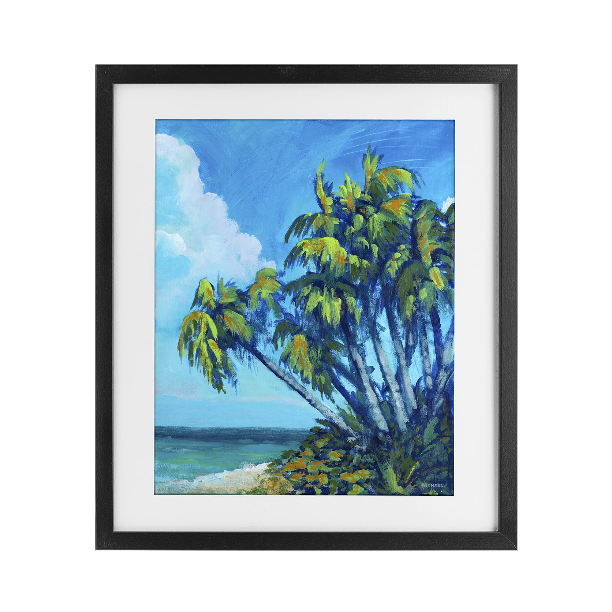 Stupell Industries Cerulean Sky & Palms Black Framed Print Under Glass, design by Dan Meneely