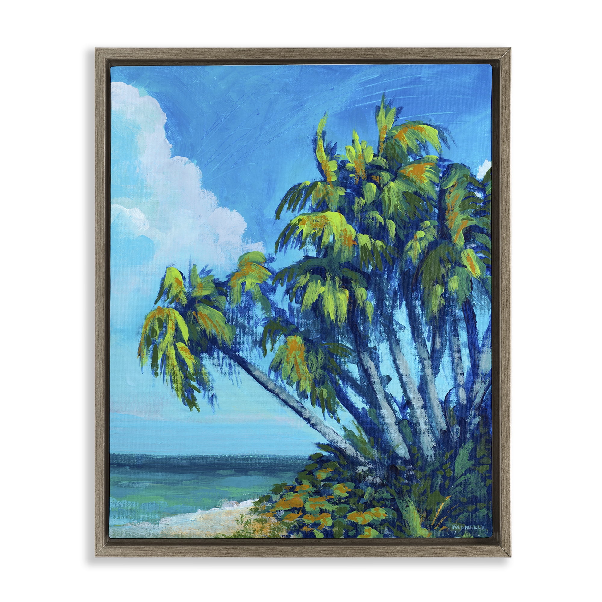 Stupell Industries Cerulean Sky & Palms Brown Framed Floater Canvas Wall Art, design by Dan Meneely