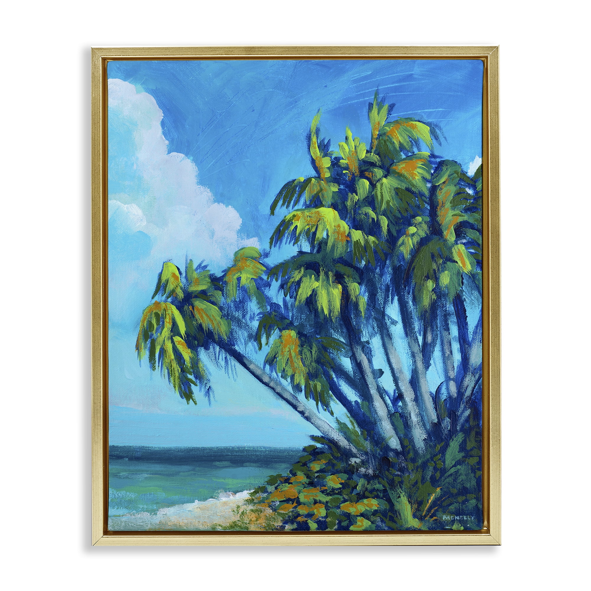 Stupell Industries Cerulean Sky & Palms Gold Framed Floater Canvas Wall Art, design by Dan Meneely