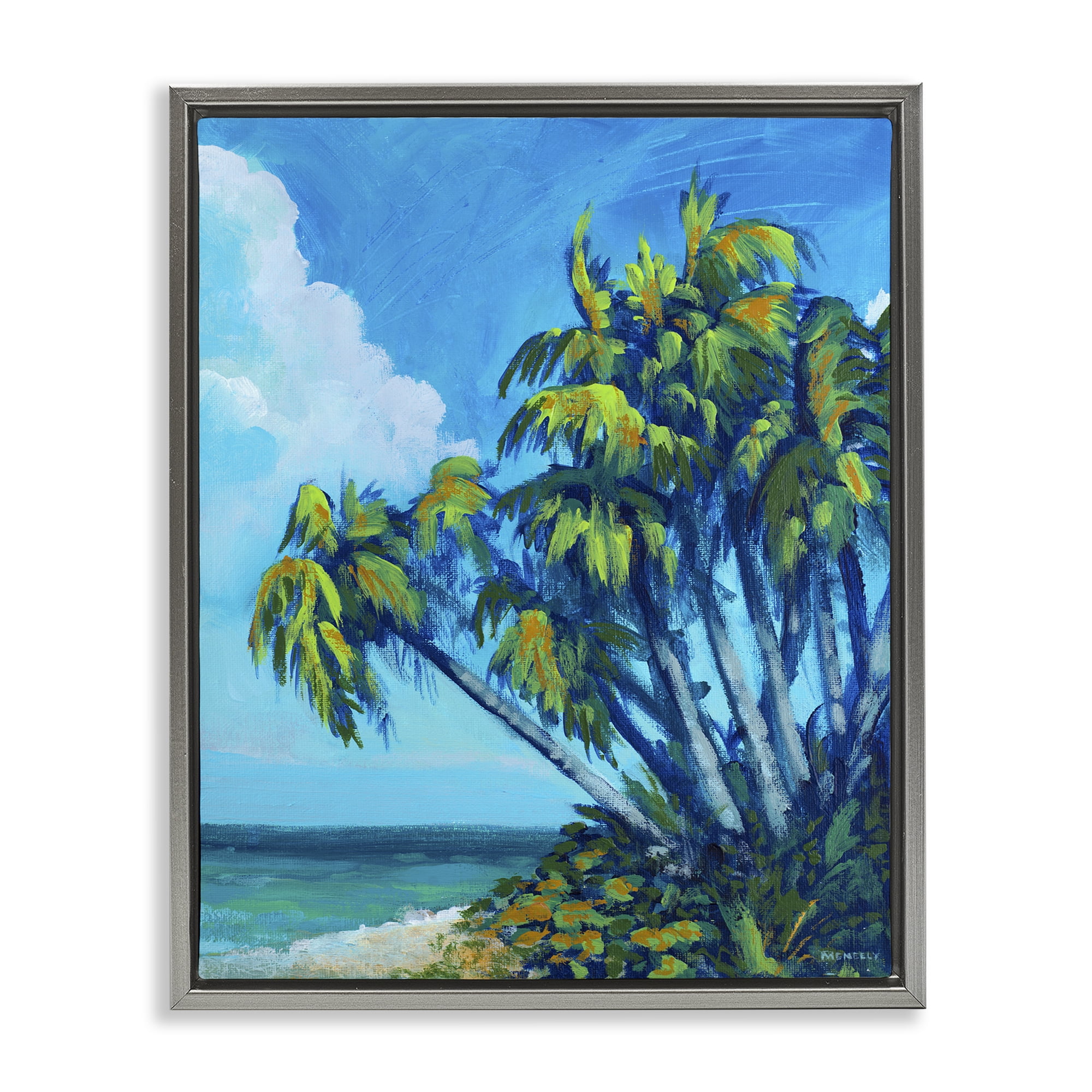 Stupell Industries Cerulean Sky & Palms Gray Framed Floater Canvas Wall Art, design by Dan Meneely