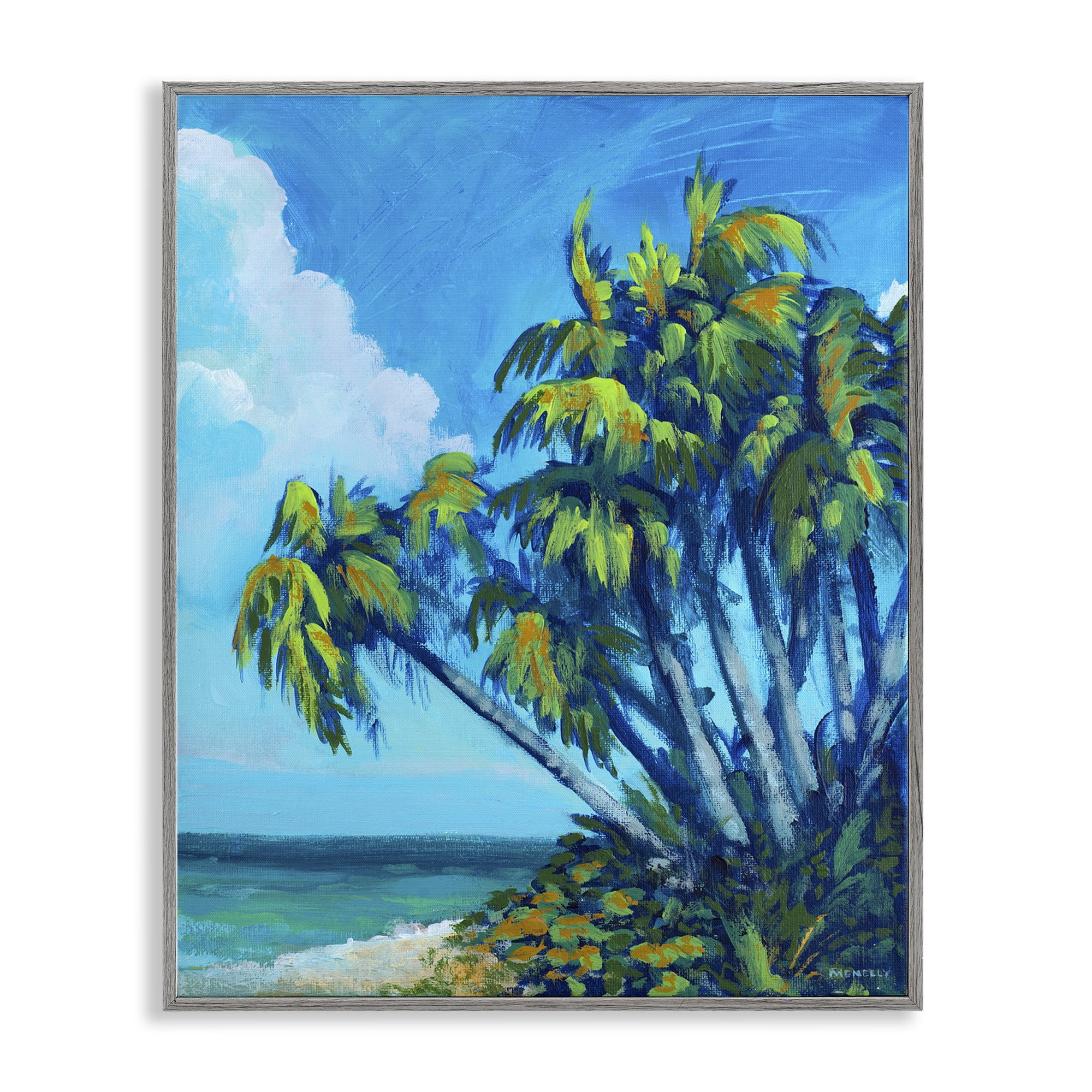 Stupell Industries Cerulean Sky & Palms Gray Framed Giclee Art, design by Dan Meneely