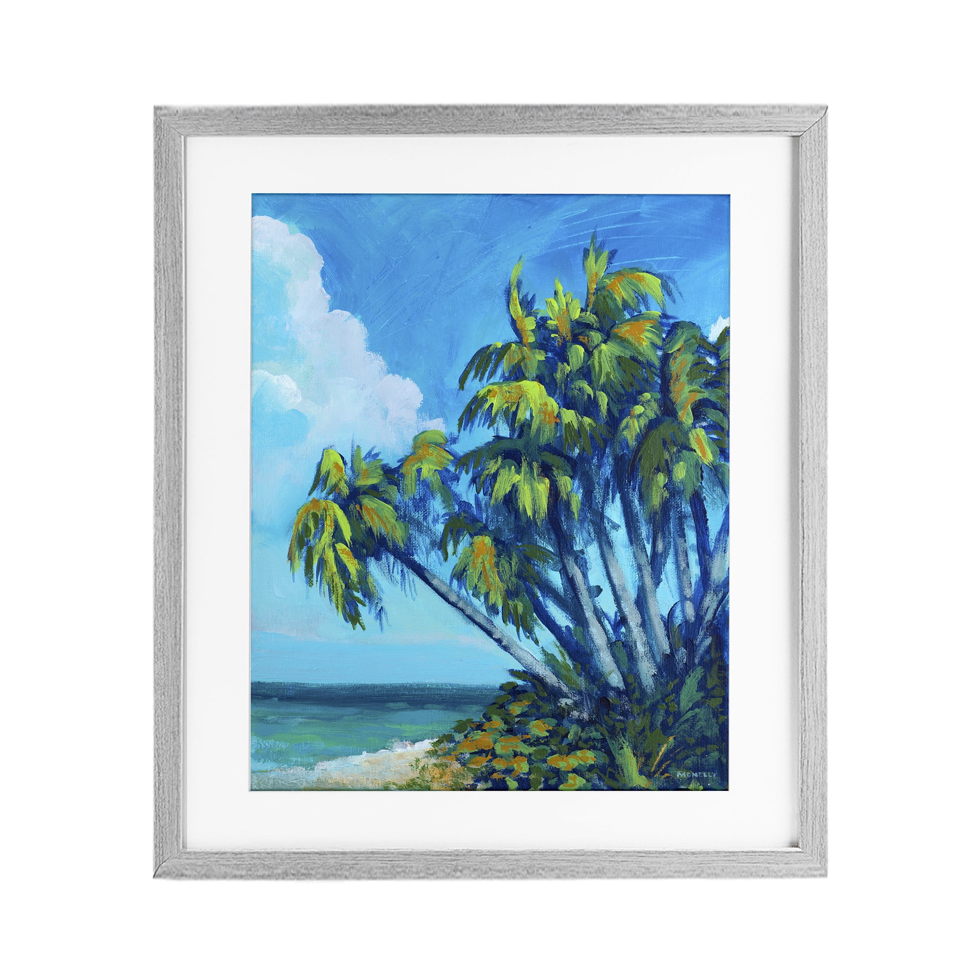 Stupell Industries Cerulean Sky & Palms Gray Framed Print Under Glass, design by Dan Meneely
