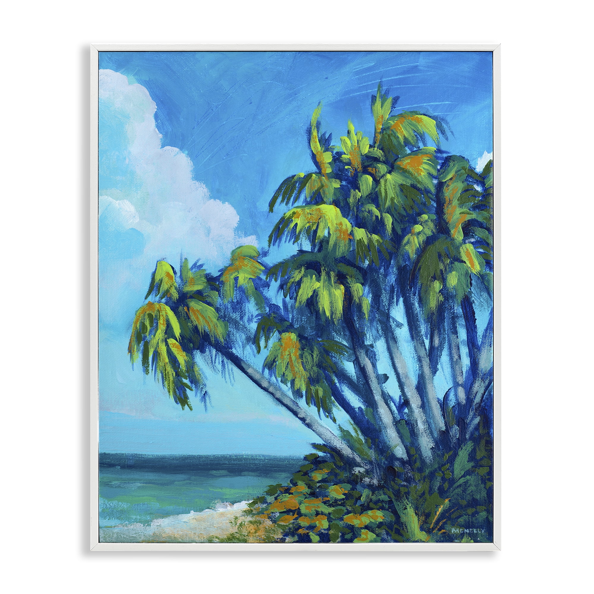 Stupell Industries Cerulean Sky & Palms White Framed Giclee Art, design by Dan Meneely