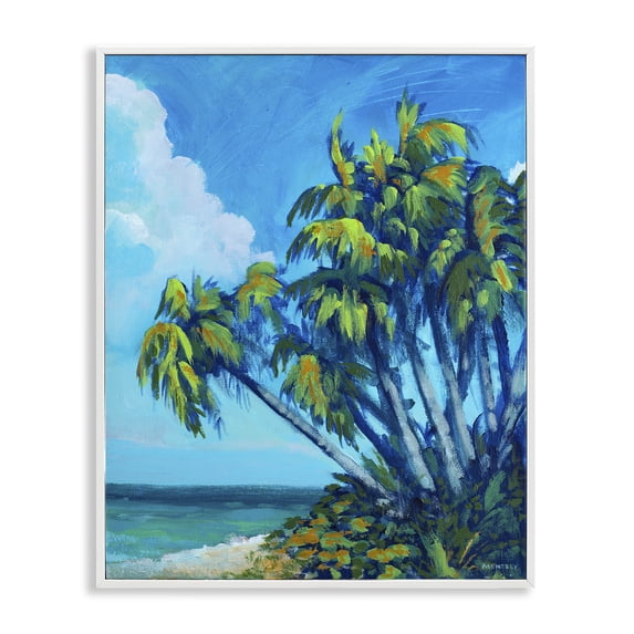 Stupell Industries Tropical Cerulean Sky & Palms White Framed Giclee Art, 11 x 14, by Dan Meneely