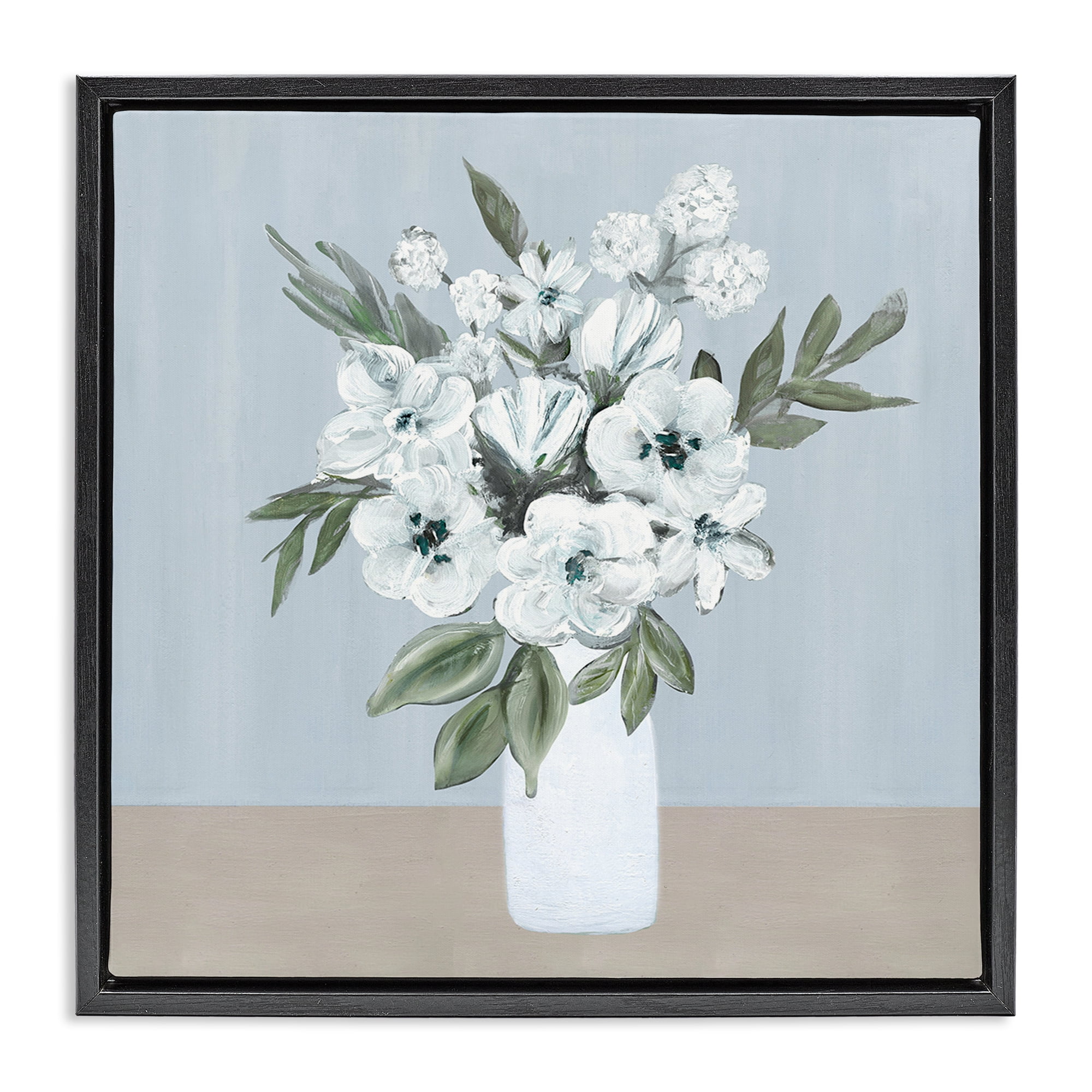 Stupell Industries Cerulean & White Blooms Black Framed Floater Canvas Wall Art, design by Marilyn Dunlap