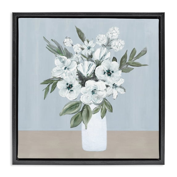 Stupell Industries Traditional Cerulean & White Blooms Black Floating Frame Canvas Art, 18 x 18, by Marilyn Dunlap