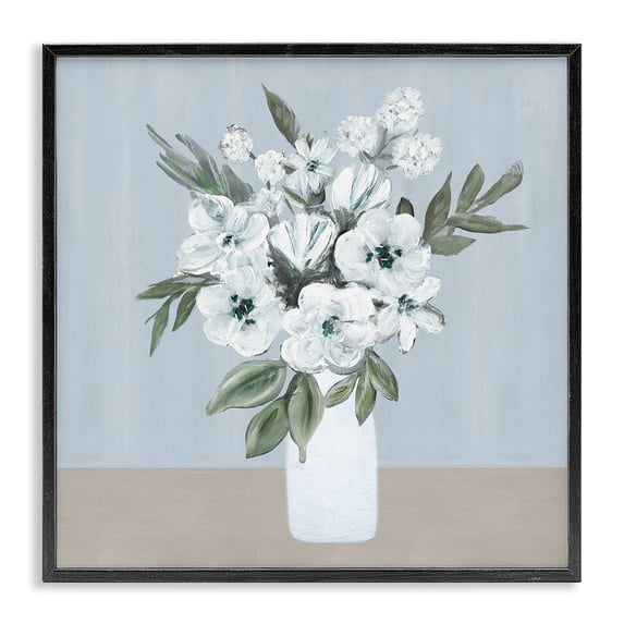 Stupell Industries Traditional Cerulean & White Blooms Black Framed Giclee Art, 12 x 12, by Marilyn Dunlap