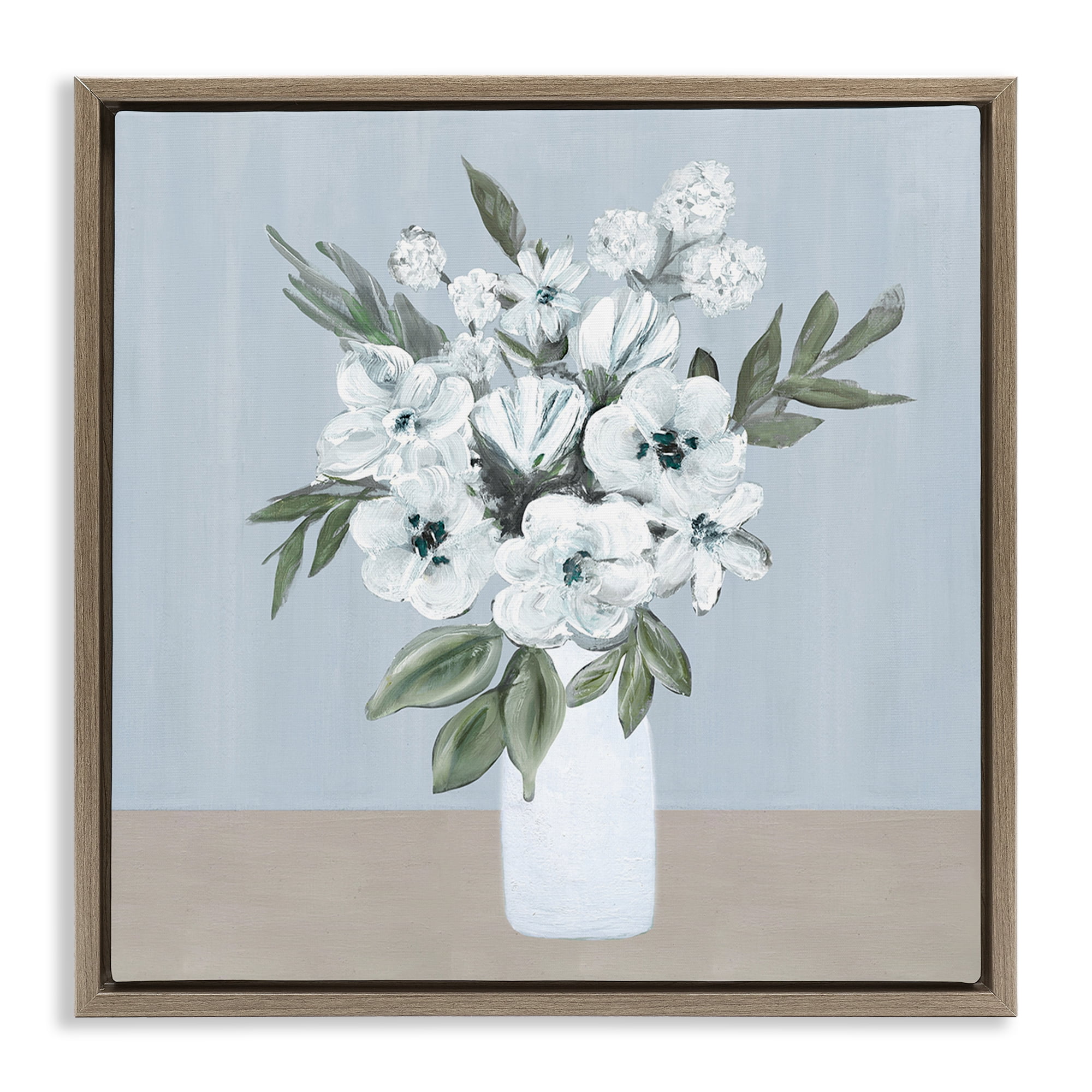 Stupell Industries Cerulean & White Blooms Brown Framed Floater Canvas Wall Art, design by Marilyn Dunlap