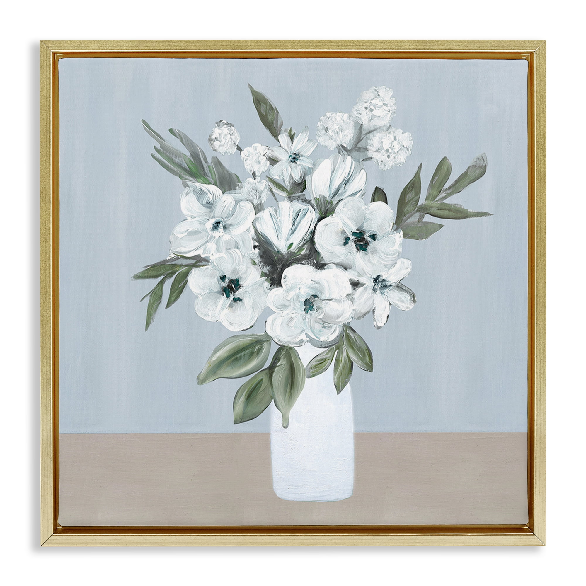 Stupell Industries Cerulean & White Blooms Gold Framed Floater Canvas Wall Art, design by Marilyn Dunlap