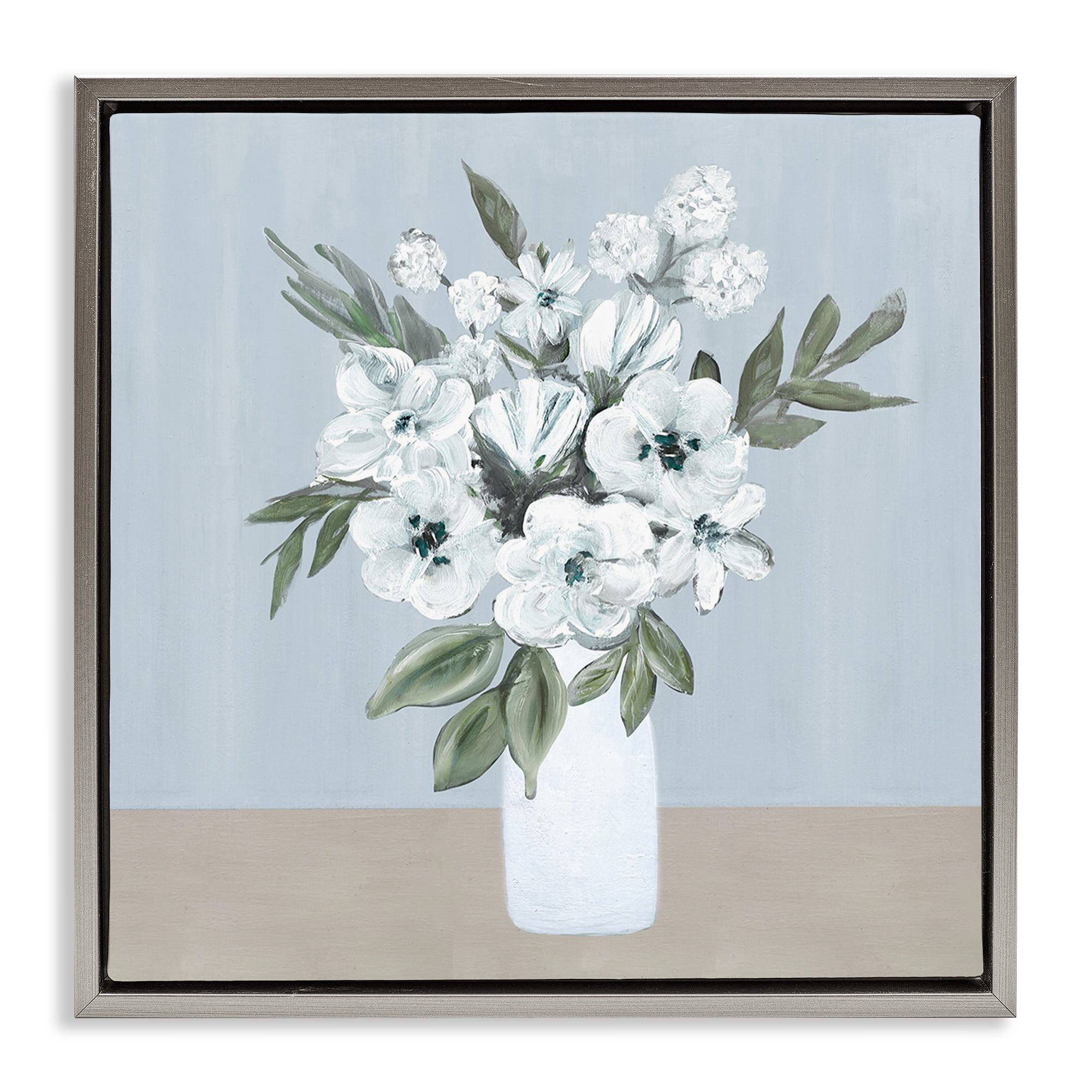 Stupell Industries Cerulean & White Blooms Gray Framed Floater Canvas Wall Art, design by Marilyn Dunlap