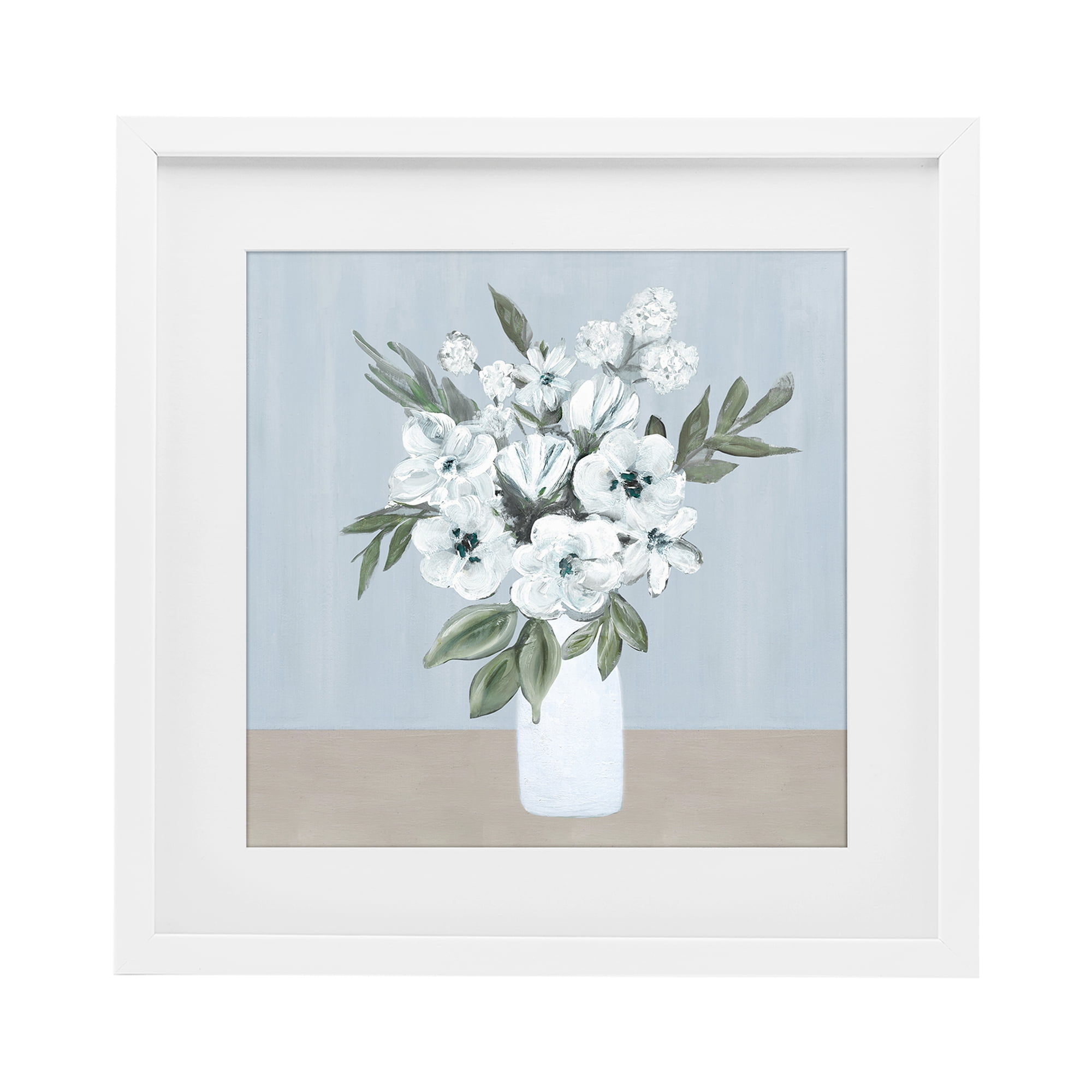 Stupell Industries Cerulean & White Blooms White Framed Print Under Glass, design by Marilyn Dunlap