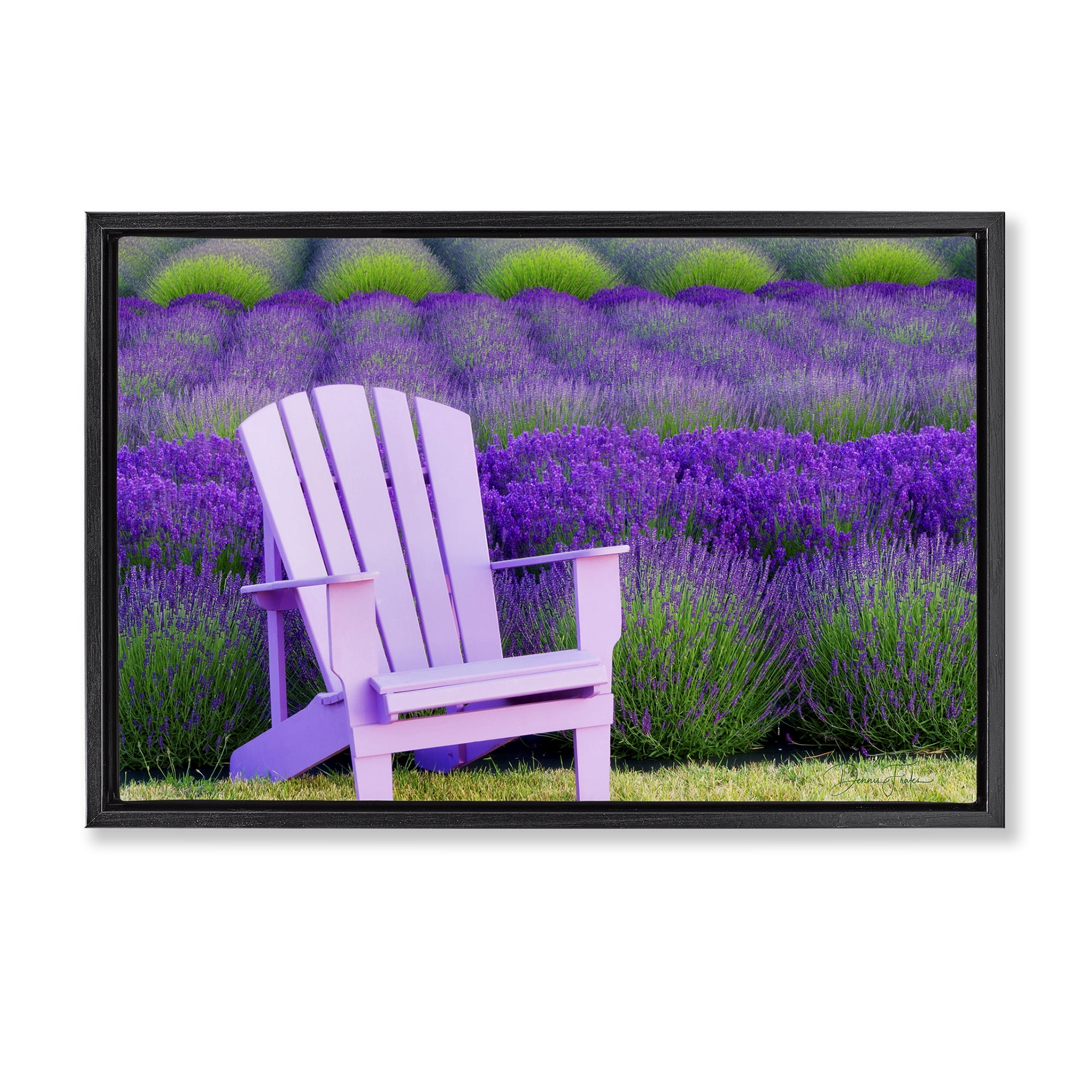 Stupell Industries Chair & Lavender Field Landscape & Nature Painting Black Floater Framed Canvas Art Print Wall Art, 31 x 21